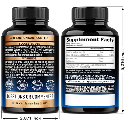 Nutraharmony Alpha Lipoic Acid 600mg – Extra Strength ALA with Benfotiamine, B1 & B12 (240 Veg Capsules) - Image 2