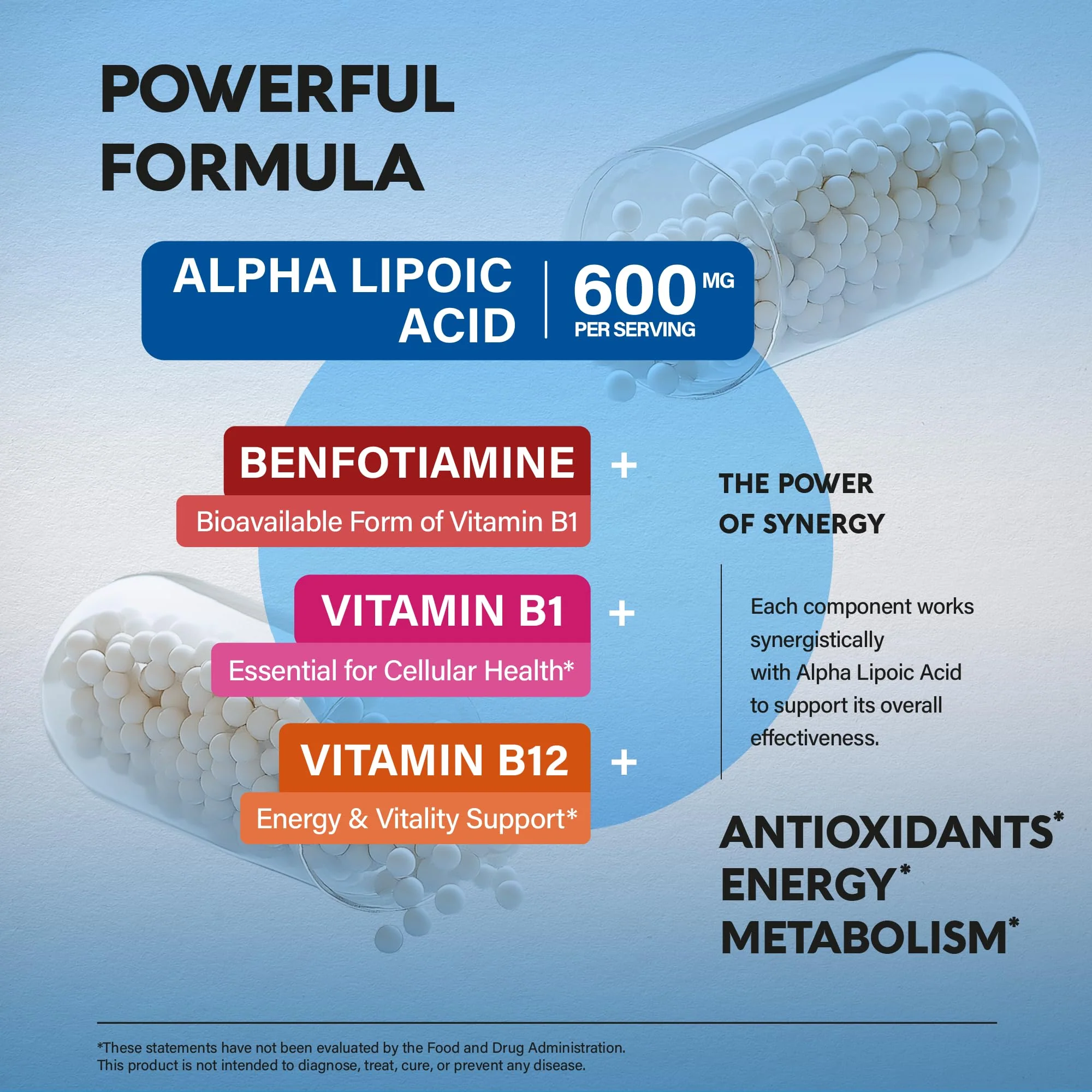 Nutraharmony Alpha Lipoic Acid 600mg – Extra Strength ALA with Benfotiamine, B1 & B12 (240 Veg Capsules) - Image 6