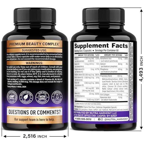 Nutraharmony Biotin + Collagen + Keratin with Hyaluronic Acid — Hair, Skin & Nails Support, 25,000 mcg Biotin, 120 Capsules, Made in USA - Image 11
