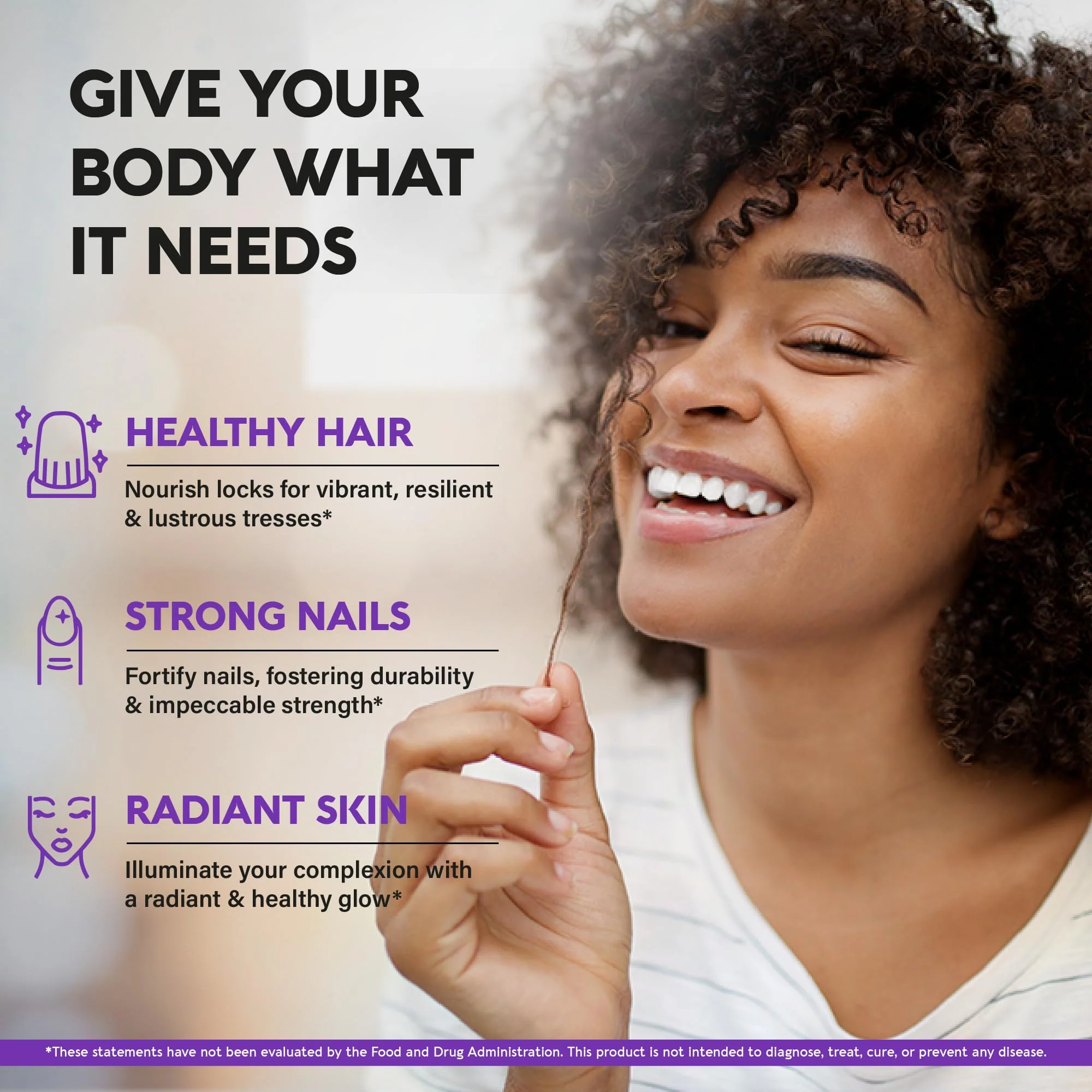 Nutraharmony Biotin + Collagen + Keratin with Hyaluronic Acid — Hair, Skin & Nails Support, 25,000 mcg Biotin, 120 Capsules, Made in USA - Image 3