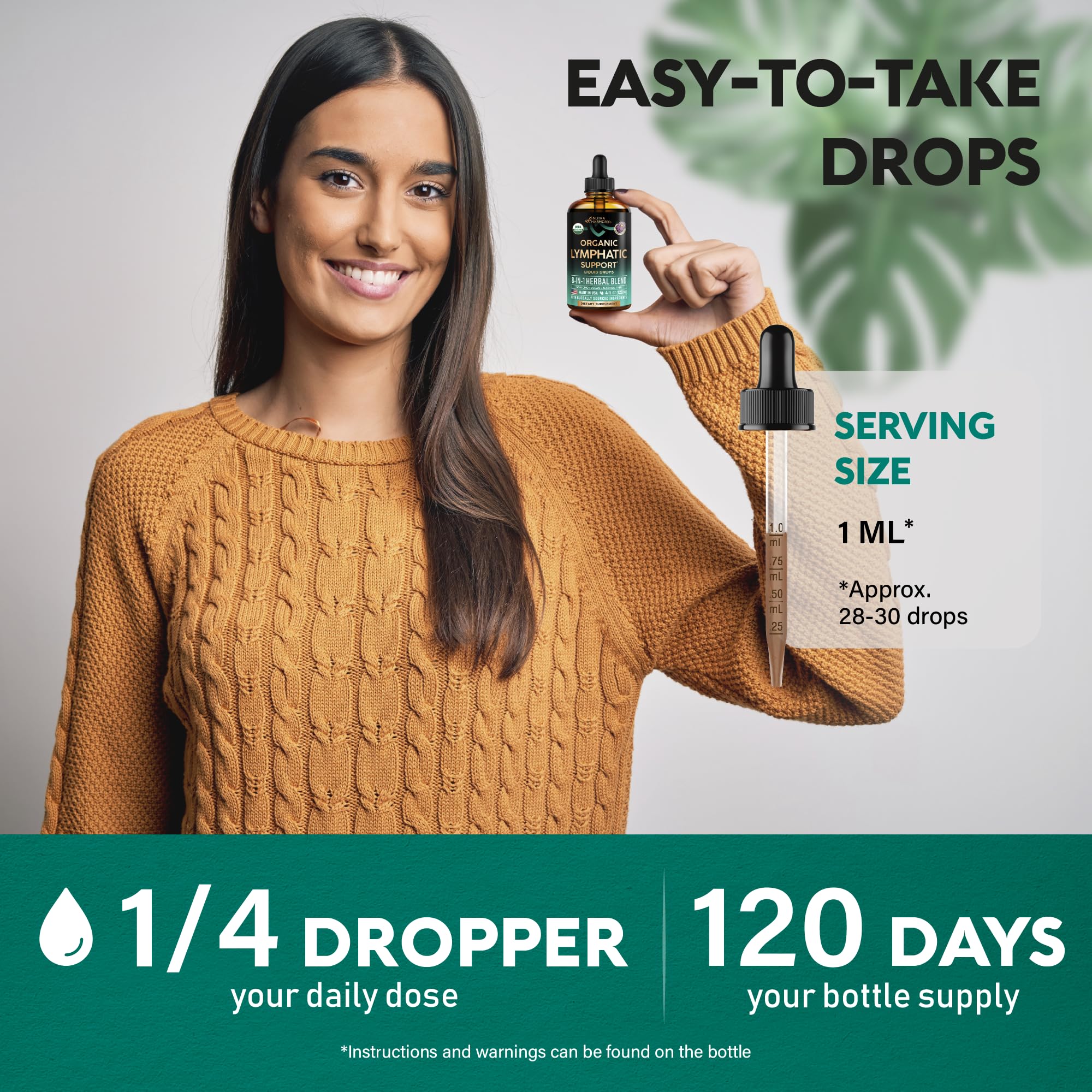 NutraHarmony USDA Organic Lymphatic Drainage Drops - Echinacea, Elderberry & Dandelion | Immune Support & Detox (4 fl oz) - Image 6