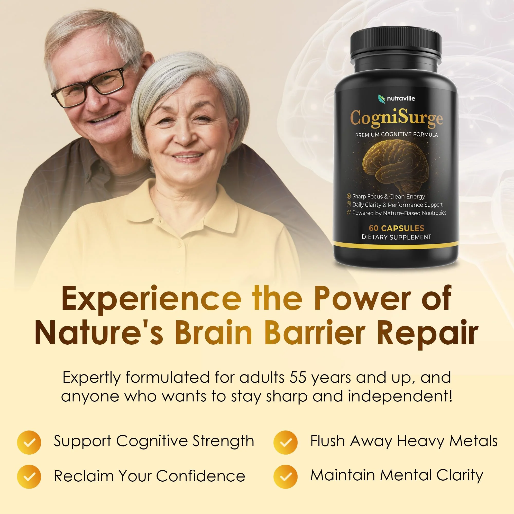 Nutraville CogniSurge Nootropics – Brain Support for Memory & Focus | Lion's Mane, Shilajit | Caffeine-Free – 3 Pack - Image 3