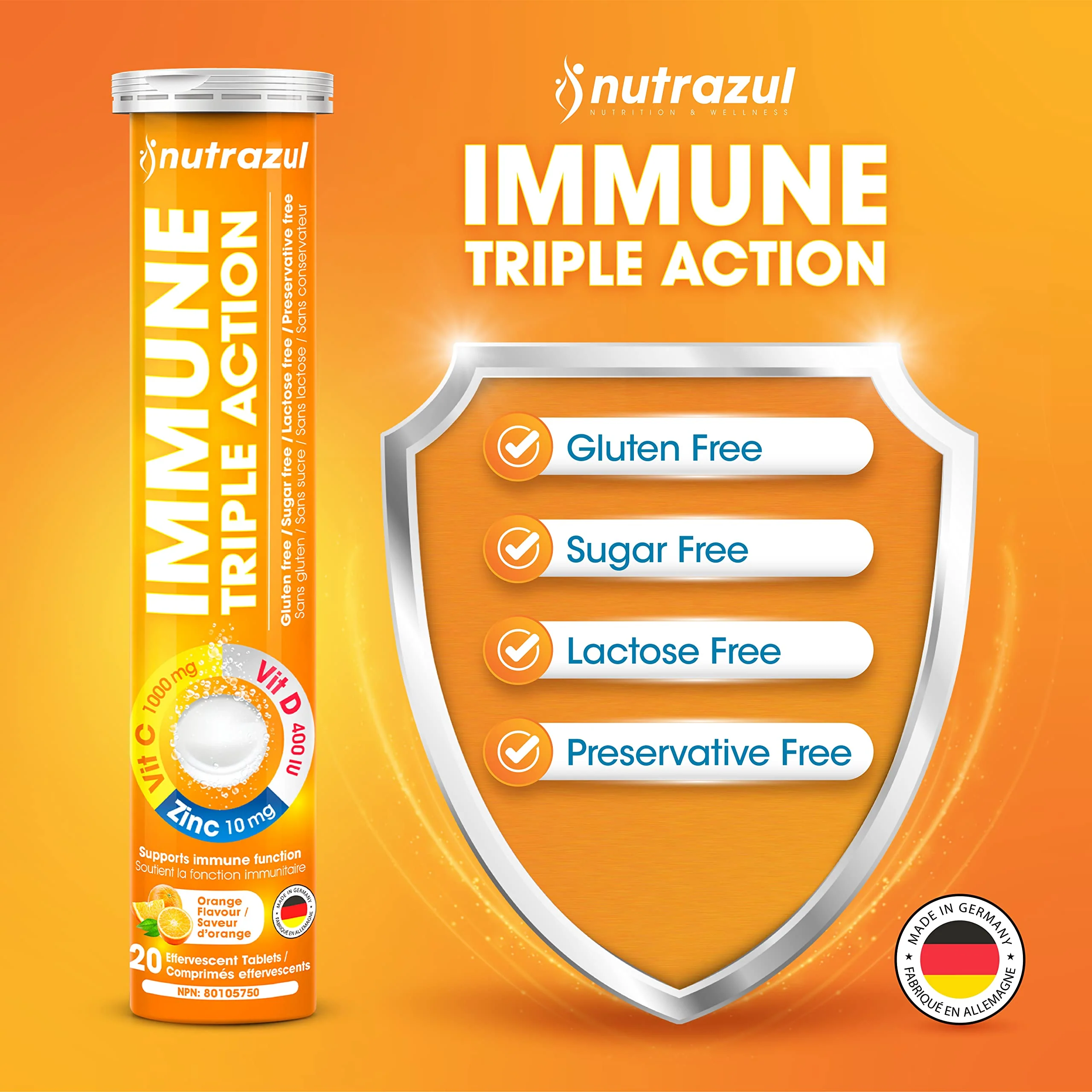 Nutrazul Immune Triple Action Effervescent Tablets – Vitamin C 1000mg, Vitamin D 400IU, Zinc 10mg | Orange Flavor - Image 5