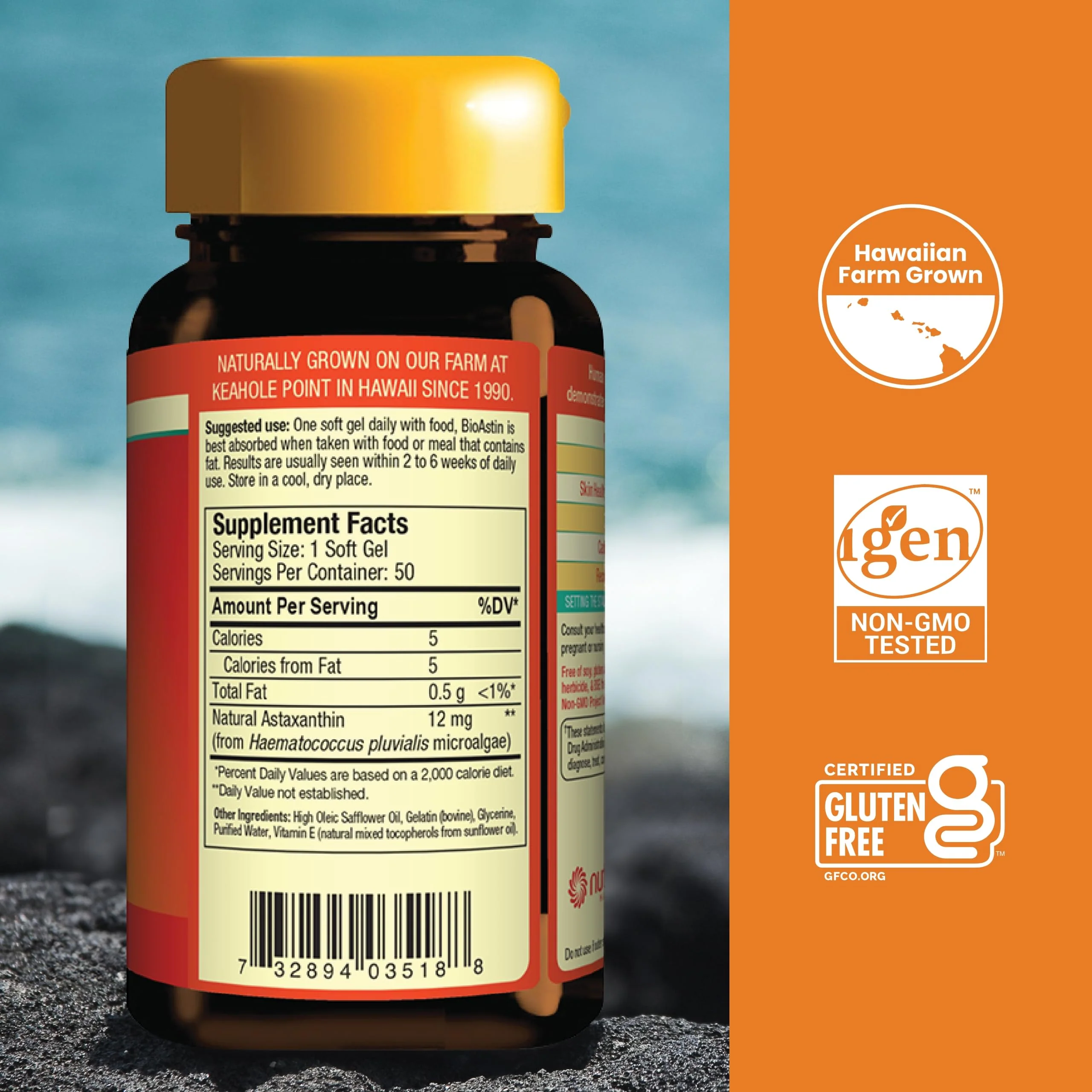 Nutrex Hawaii BioAstin Hawaiian Astaxanthin 12mg - 50 Softgels | Immune, Eye, Skin & Joint Support | Non-GMO & Gluten-Free - Image 2