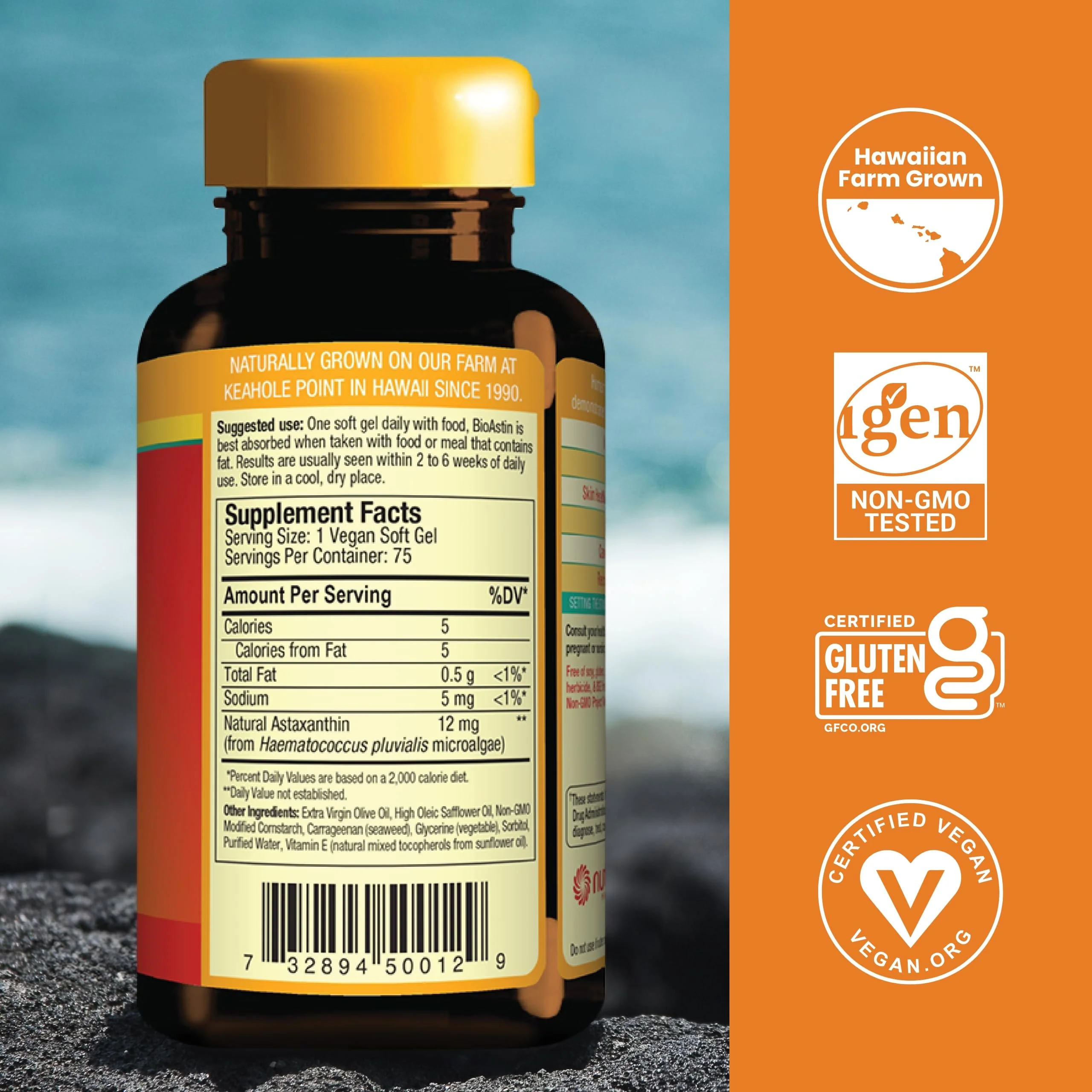 Nutrex Hawaii Vegan BioAstin Hawaiian Astaxanthin 12mg – 75 Softgels | Non-GMO & Gluten-Free - Image 8