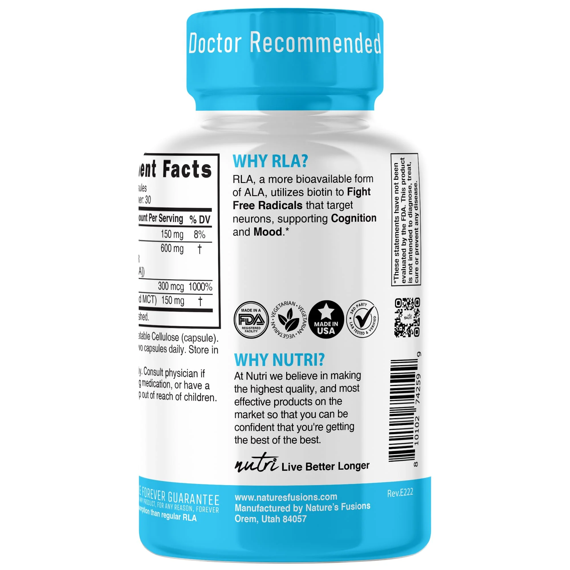 Nutri R Alpha Lipoic Acid 600mg Capsules - R-Lipoic Acid with Biotin | 60 Vegan Capsules | RALA - Image 4