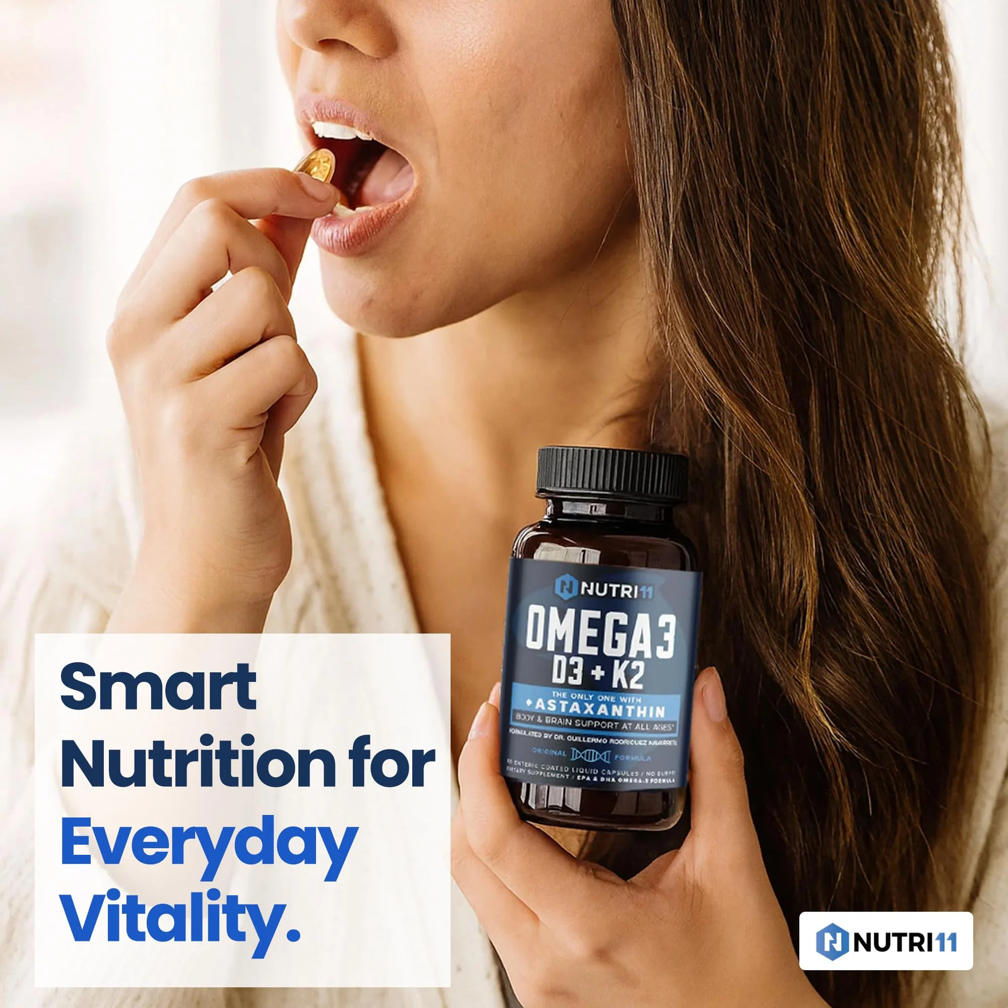 Nutri11 Omega-3 with D3, K2 & Astaxanthin – Enteric Coated (60 Caps) - Image 6
