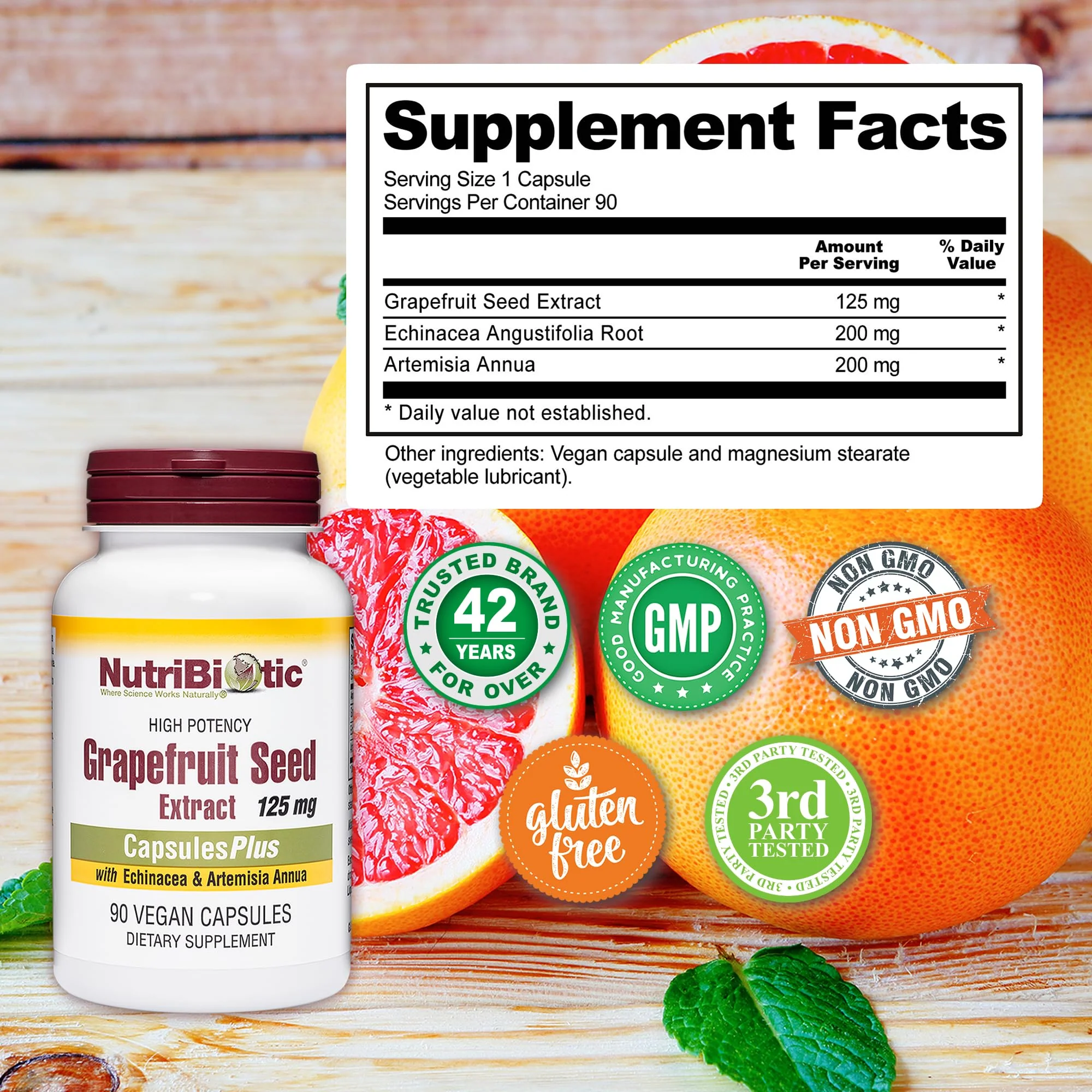 NutriBiotic Grapefruit Seed Extract CapsulesPlus – 125 mg GSE, 90 Count (Pack of 2) | Vegan, Gluten-Free, Non-GMO - Image 4