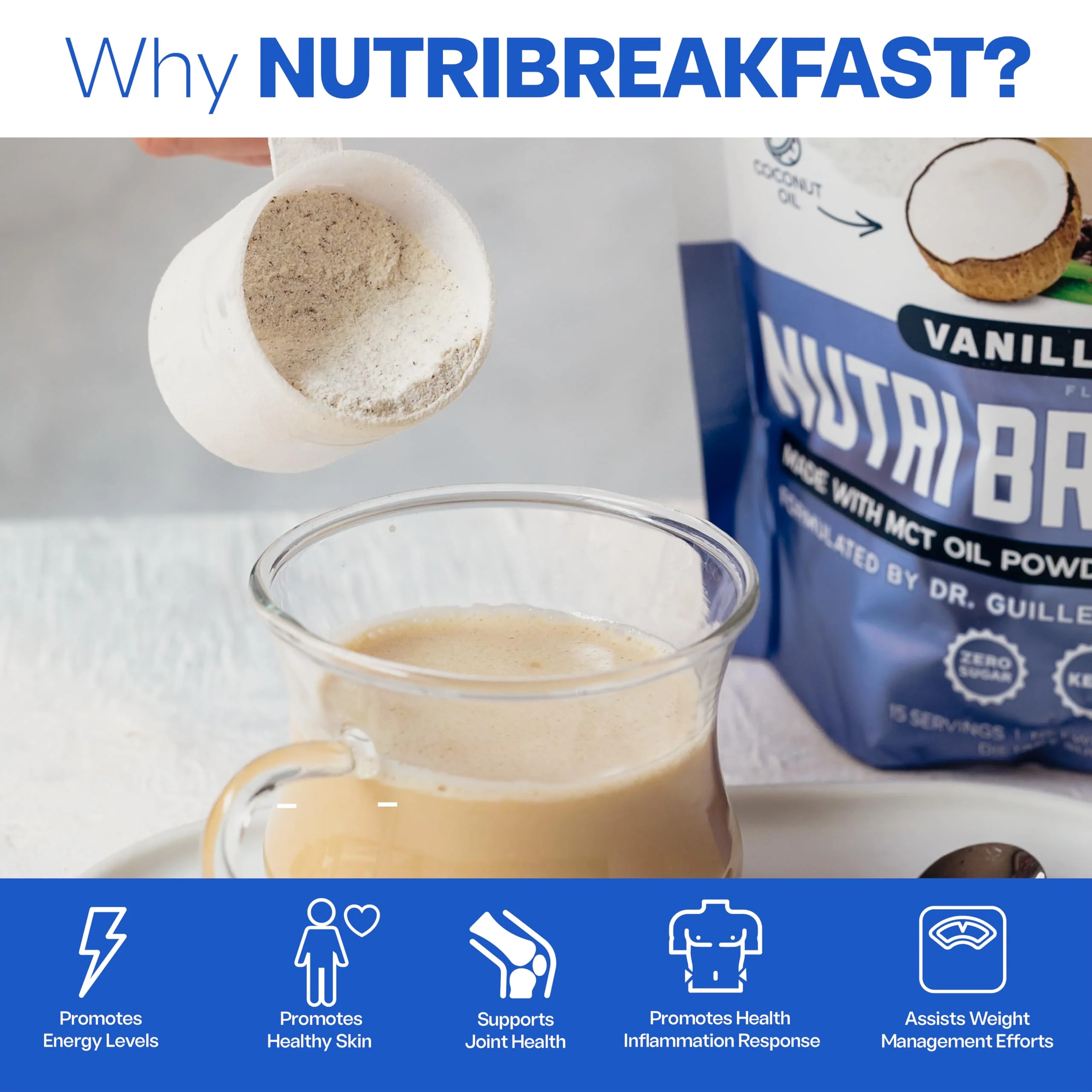 NutriBreakfast by Nutrillermo – Keto Protein Collagen Powder with MCT Oil, Coffee (15.9 oz) - Image 2