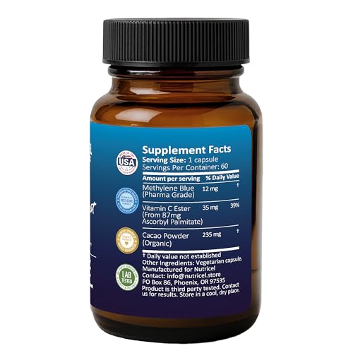 Nutricel Methylene Blue Capsules 12 mg | 60ct | Vitamin C Ester | Made in USA - Image 3