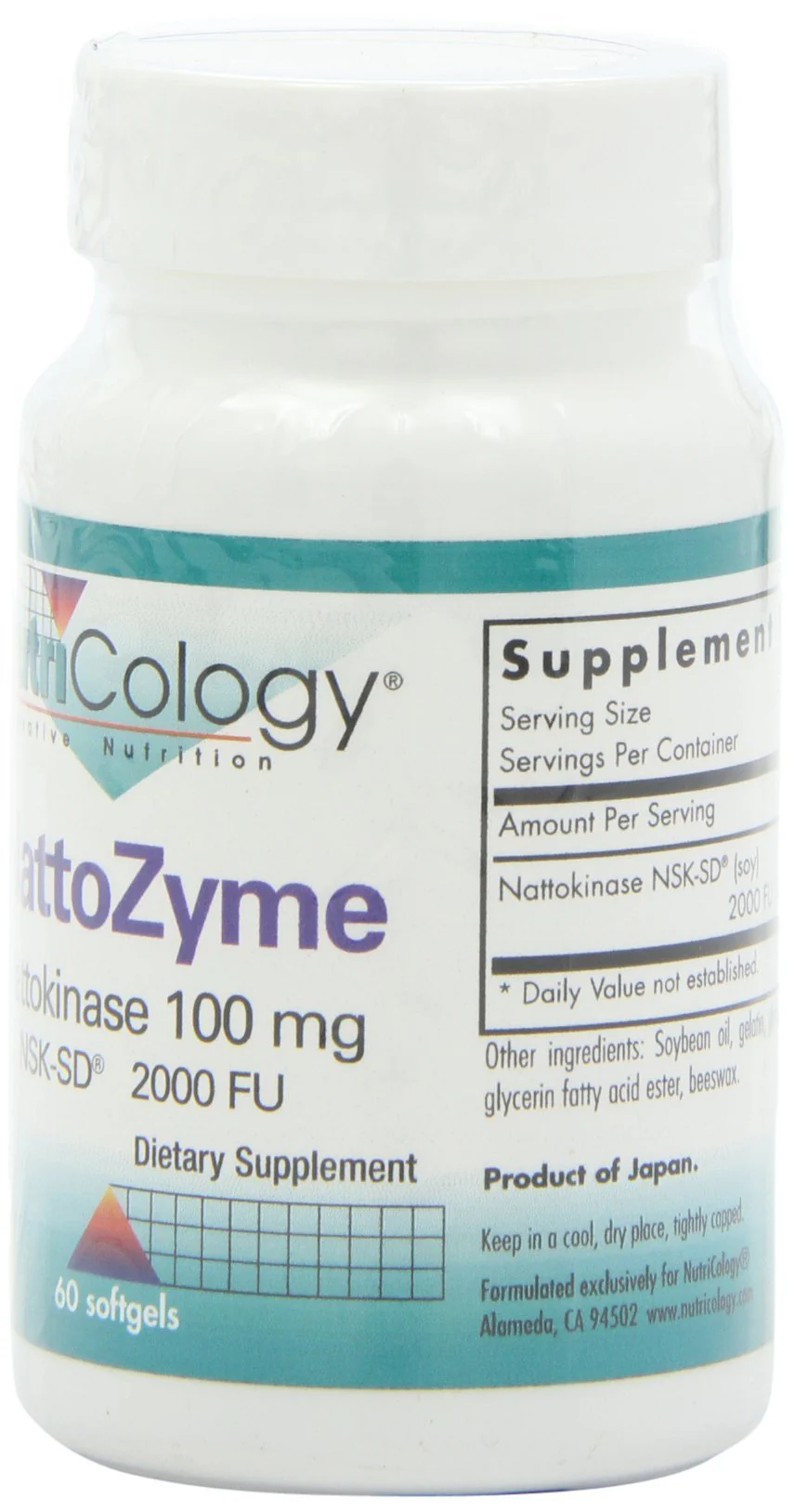 Nutricology NattoZyme NSK-SD 2000 FU Nattokinase - 60 Veg Softgels - Image 2