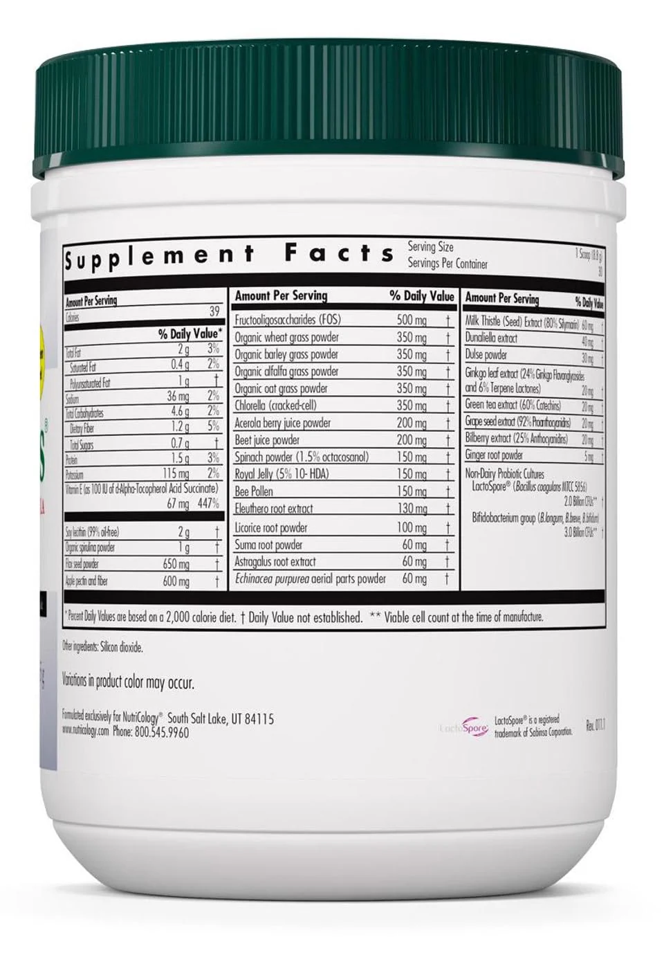 Nutricology ProGreens 265 g – Organic Greens Superfood Powder with Probiotics | 30 Day Supply - Image 2