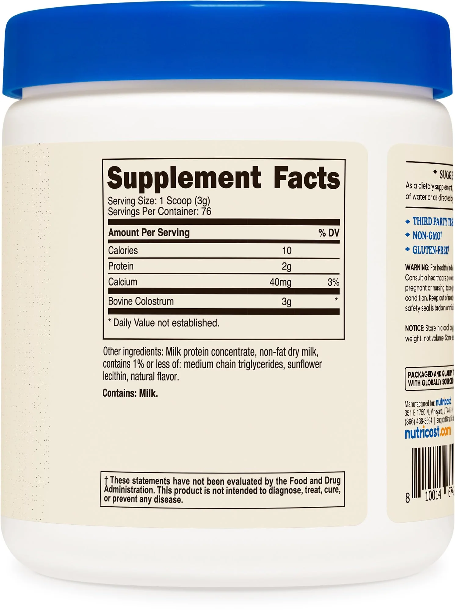 Nutricost Colostrum Powder 8 oz – 3 g per Serving, 76 Servings, 30% IgG, Lactoferrin, Non-GMO, Gluten Free - Image 10