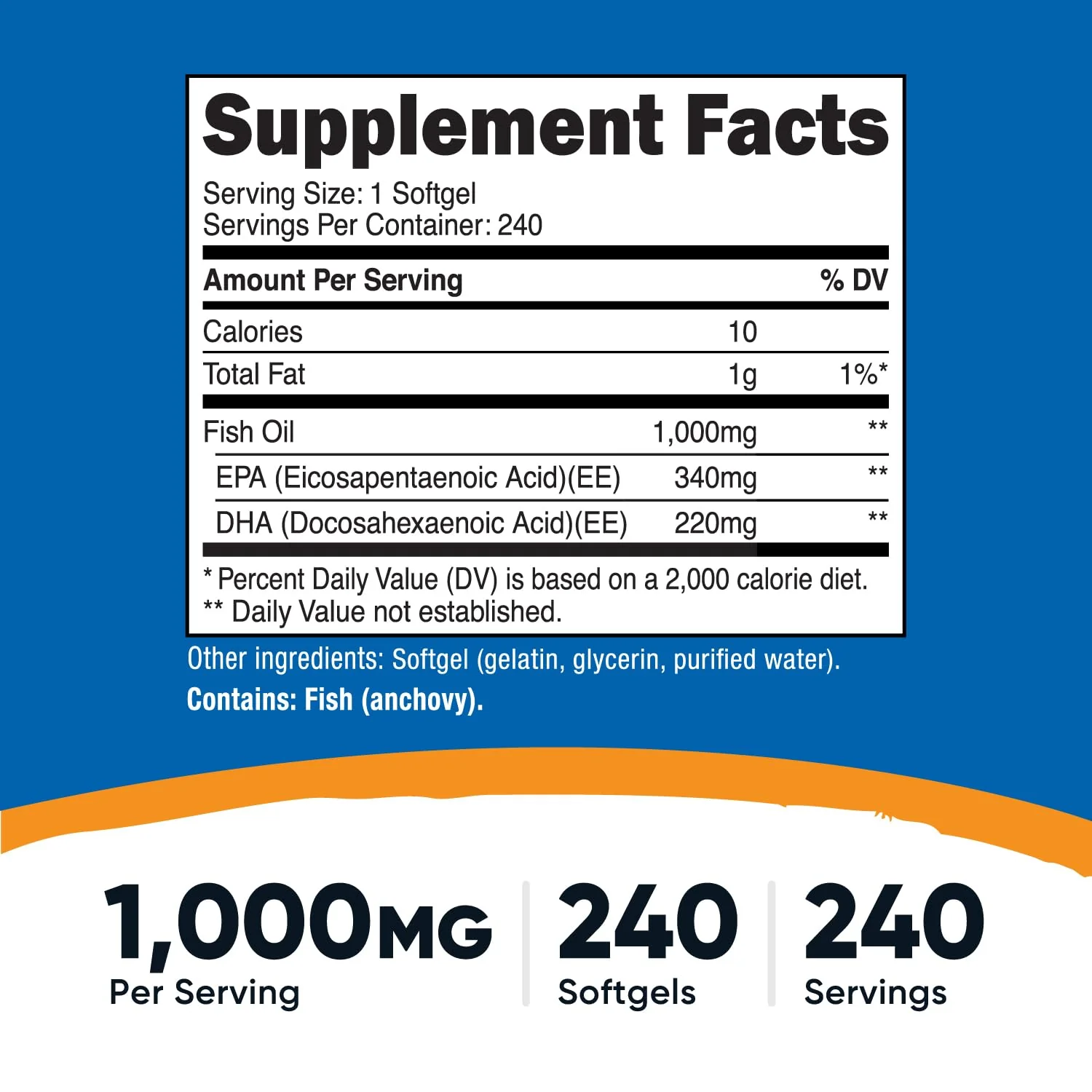 Nutricost Fish Oil Omega-3 Softgels 1000mg | 240 Softgels, Non-GMO, Gluten Free - Image 2