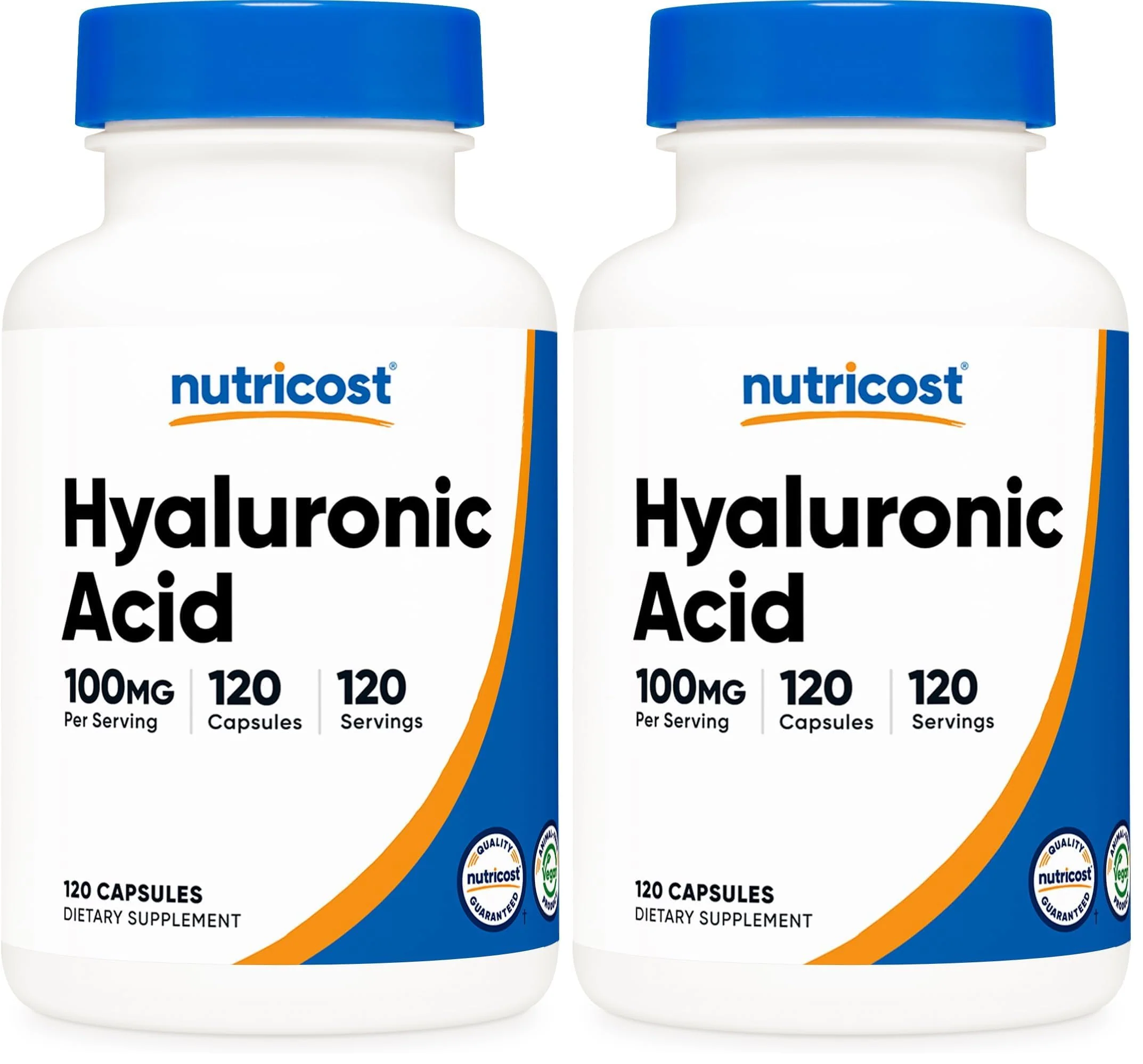 Nutricost Hyaluronic Acid 100mg Capsules – 120 Vegetarian Capsules per Bottle, Gluten Free & Non-GMO (2-pack)