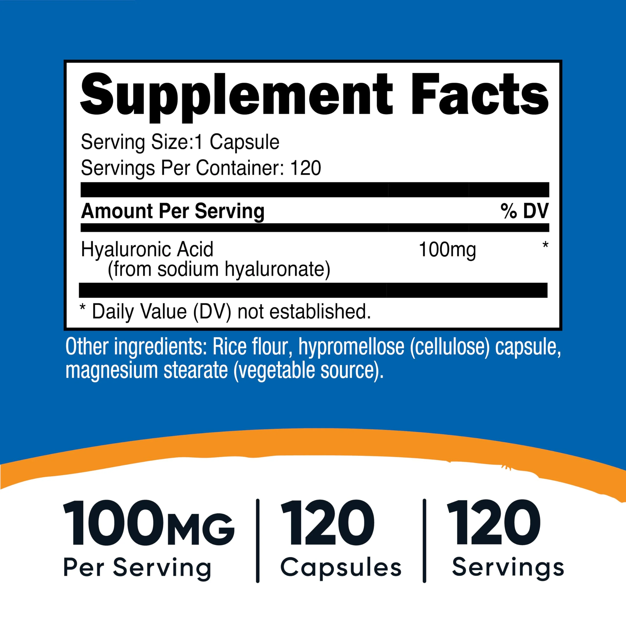 Nutricost Hyaluronic Acid 100mg Capsules – 120 Vegetarian Capsules per Bottle, Gluten Free & Non-GMO (2-pack) - Image 2
