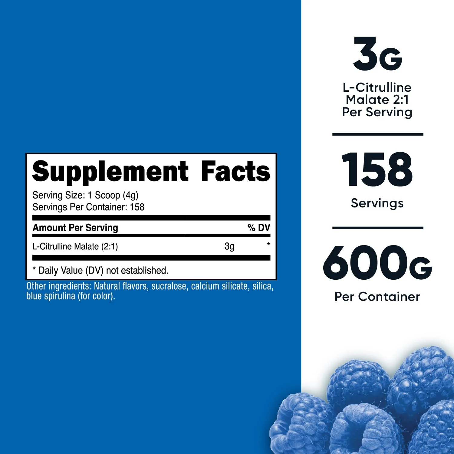 Nutricost L-Citrulline Malate 2:1 (600g) Blue Raspberry – 3g per Serving, 171 Servings | 30-Day Guarantee - Image 2