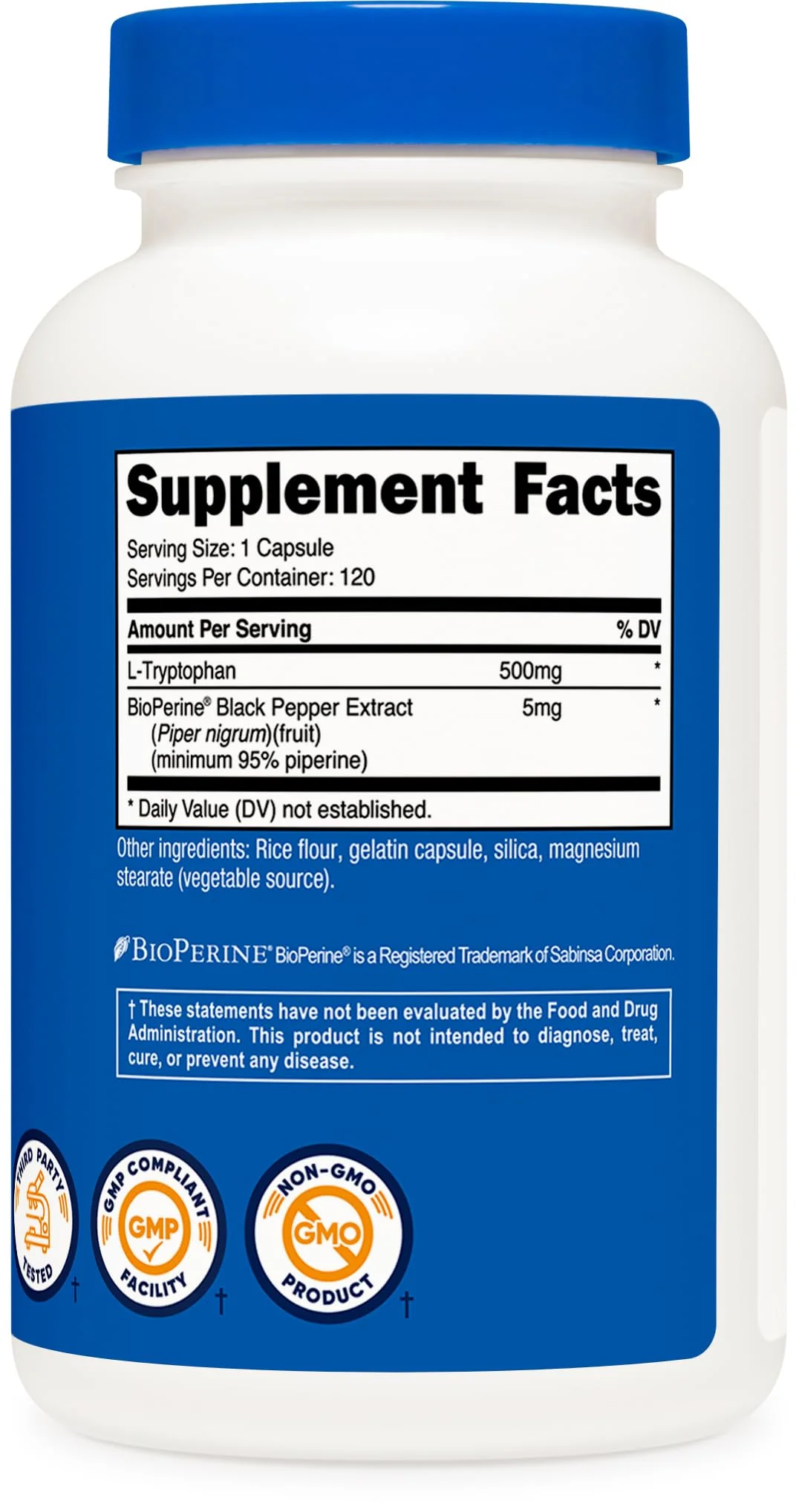Nutricost L-Tryptophan 500mg – 120 Capsules per Bottle, with BioPerine, Gluten Free, Non-GMO (Pack of 2) - Image 5