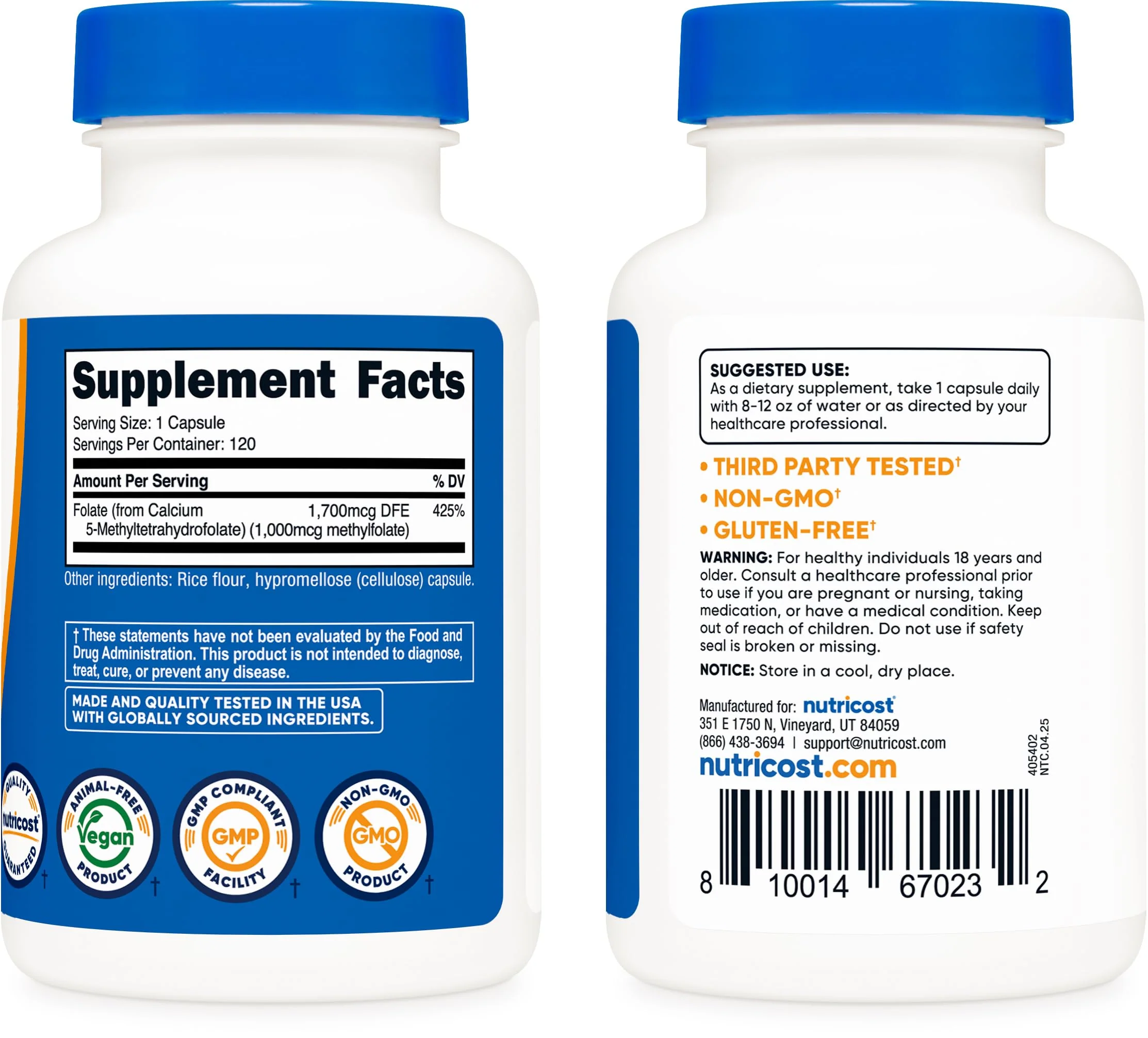 Nutricost Methylfolate 1000mcg – 120 Vegetarian Capsules (Gluten Free, Non-GMO) Pack of 2 - Image 4
