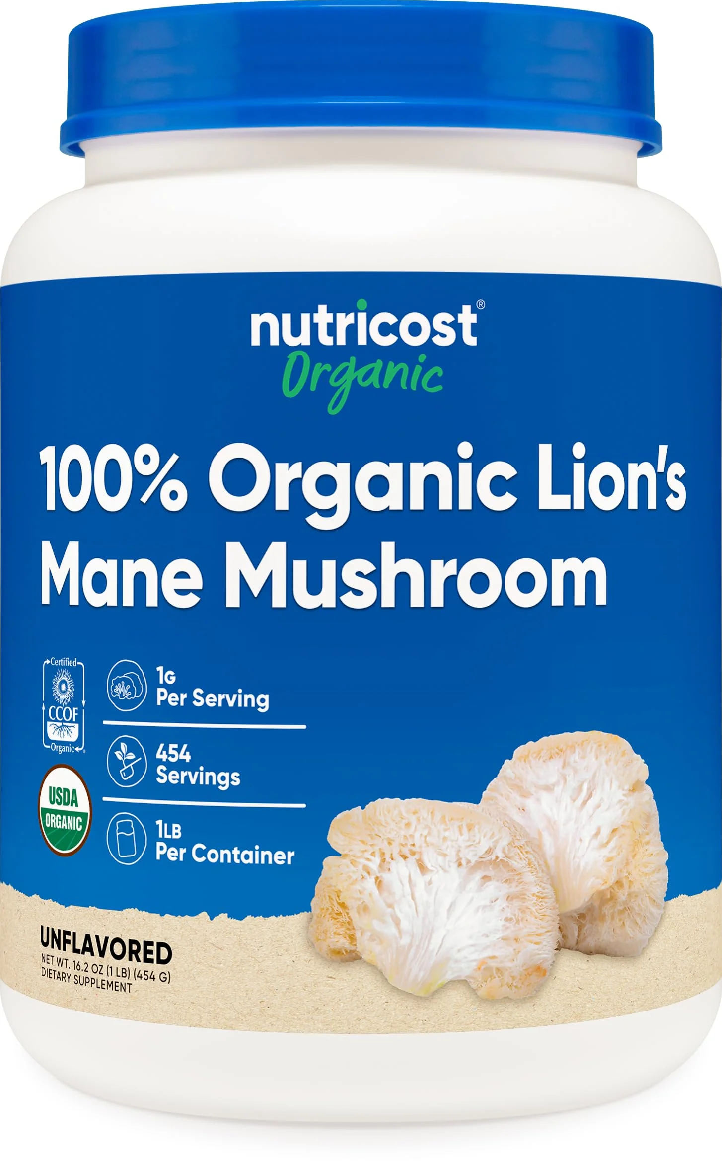 Nutricost Organic Lion's Mane Mushroom Powder 1LB – USDA Organic, Non-GMO