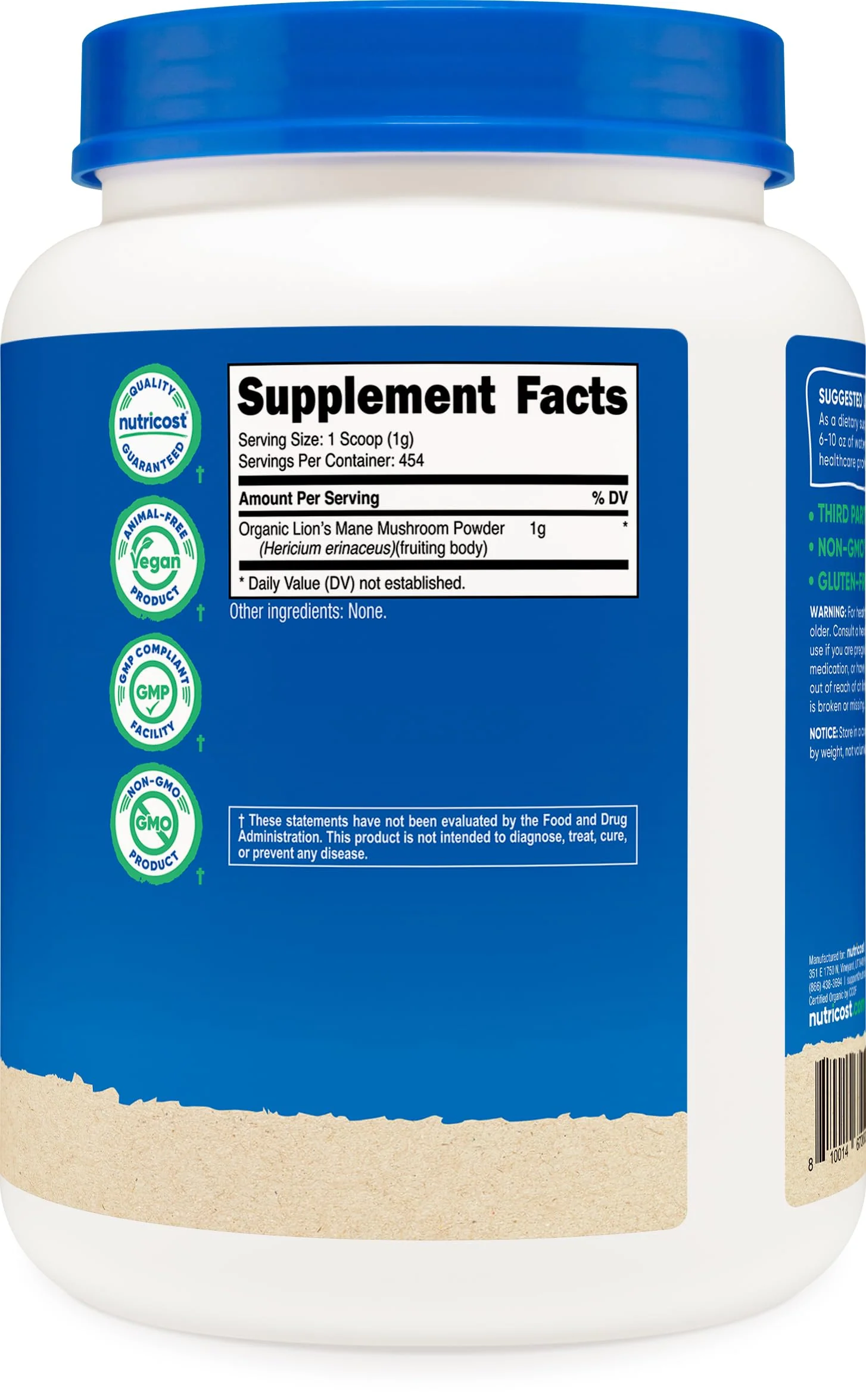 Nutricost Organic Lion's Mane Mushroom Powder 1LB – USDA Organic, Non-GMO - Image 10