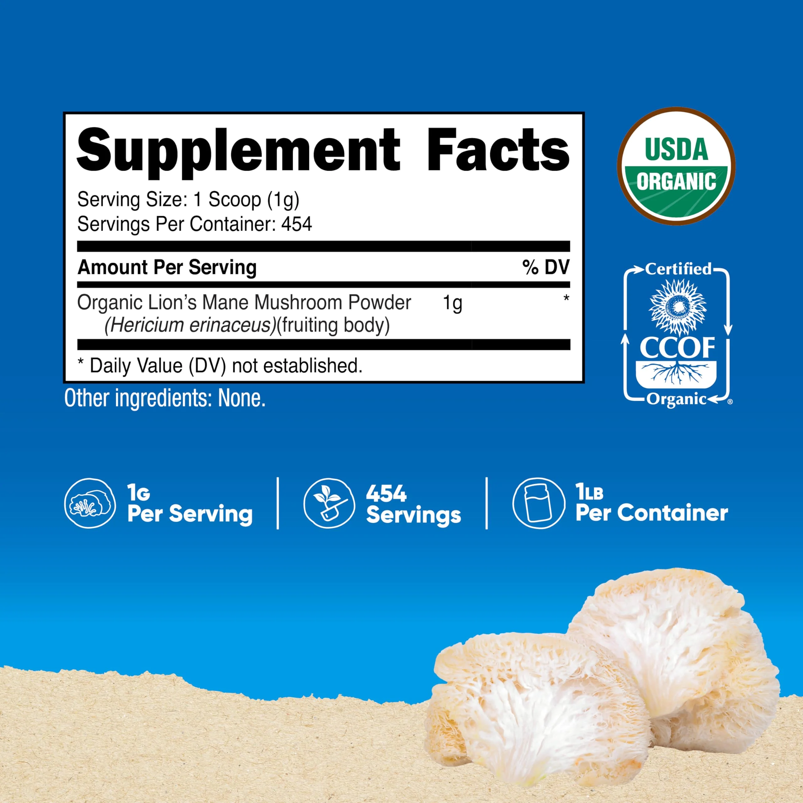 Nutricost Organic Lion's Mane Mushroom Powder 1LB – USDA Organic, Non-GMO - Image 7