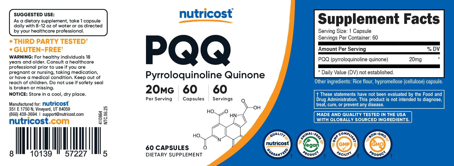 Nutricost PQQ 20mg - 60 Veg Capsules (Pack of 2) - Vegetarian, Non-GMO, Gluten Free - Image 6