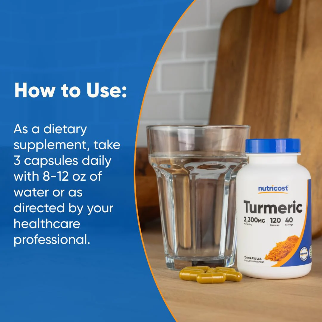 Nutricost Turmeric Curcumin with BioPerine – 2300mg Per Serving, 95% Curcuminoids, 120 Veggie Capsules (Pack of 2) - Image 6