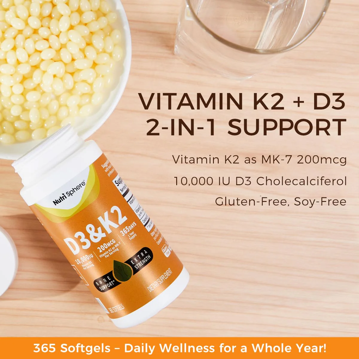 NutriSphere Vitamin D3 and K2 MK-7 – 365 Softgels, 10,000 IU D3 / 200 mcg K2 MK-7 - Image 4