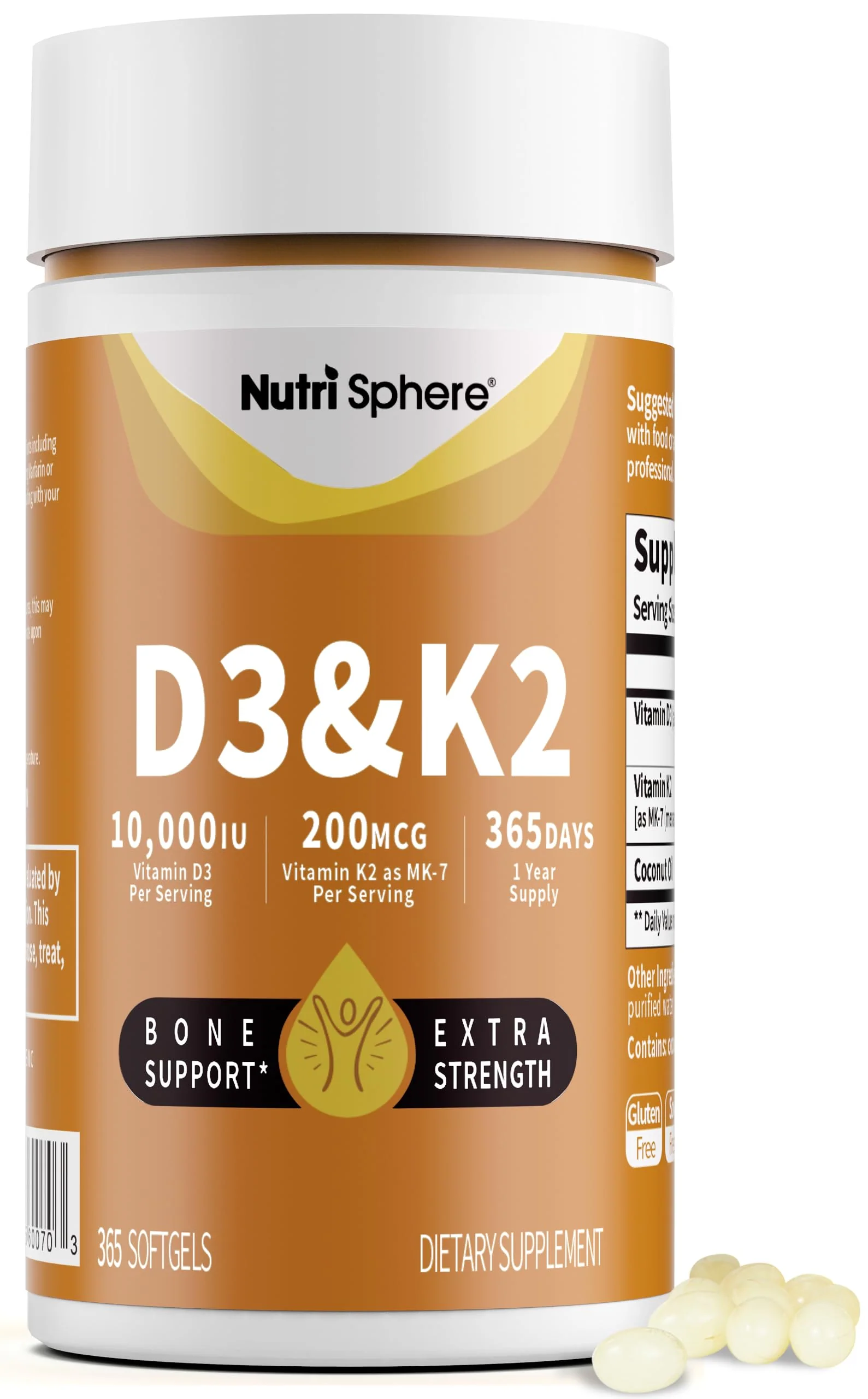 NutriSphere Vitamin D3 and K2 MK-7 – 365 Softgels, 10,000 IU D3 / 200 mcg K2 MK-7 - Image 8