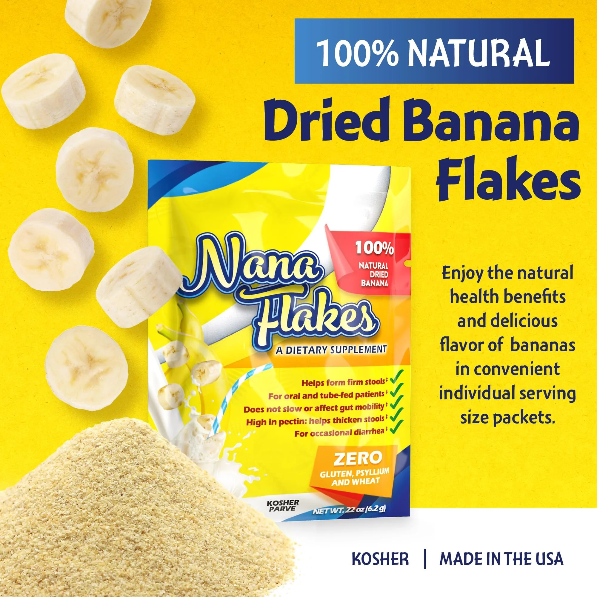 Nutritional Designs Nana Flakes Banana Powder – 50 Single-Serve Packs, Natural Banana Flakes Medical Food - Image 2