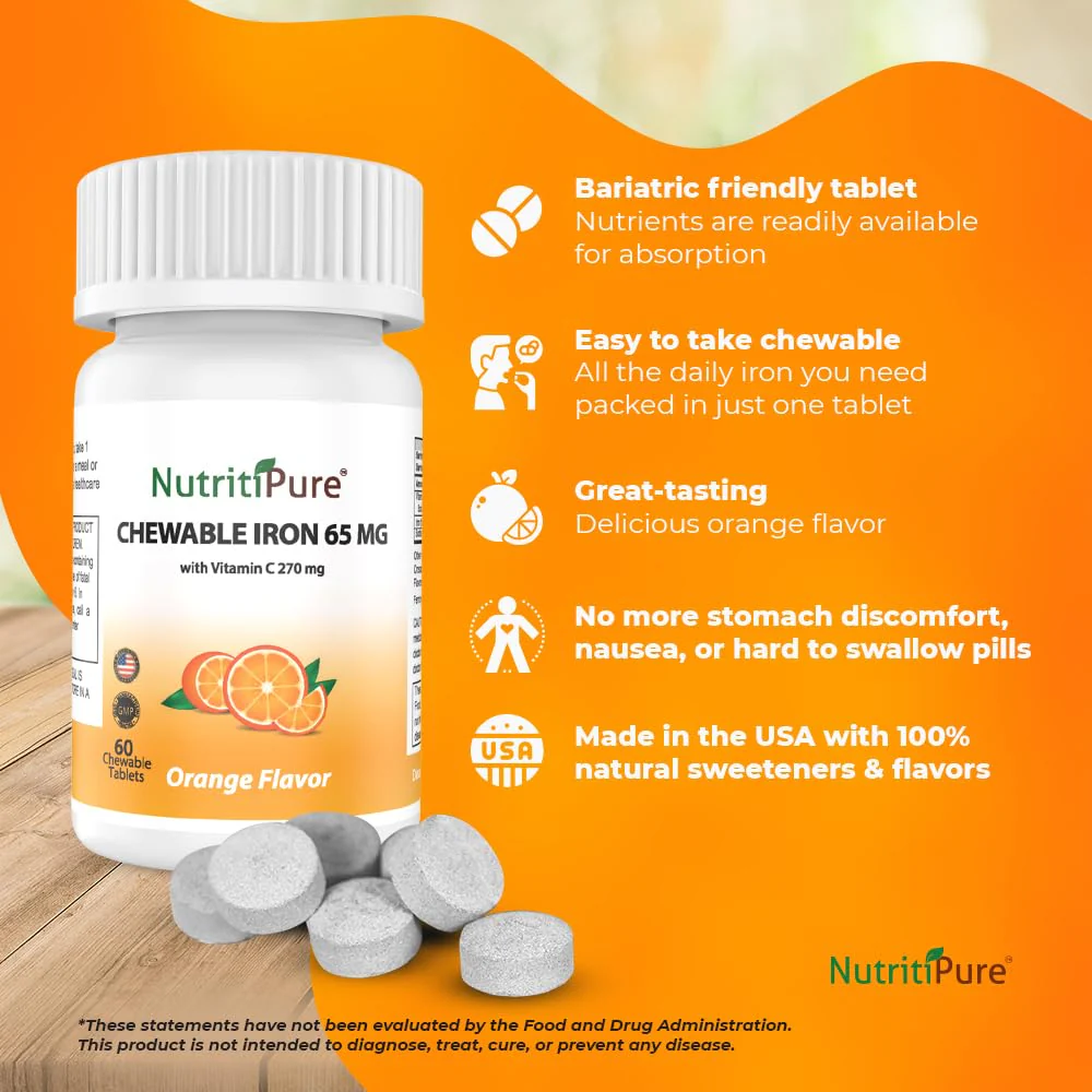 NutritiPure Chewable Iron 65 mg with Vitamin C 270 mg – Orange Flavor, 60 Count - Image 11