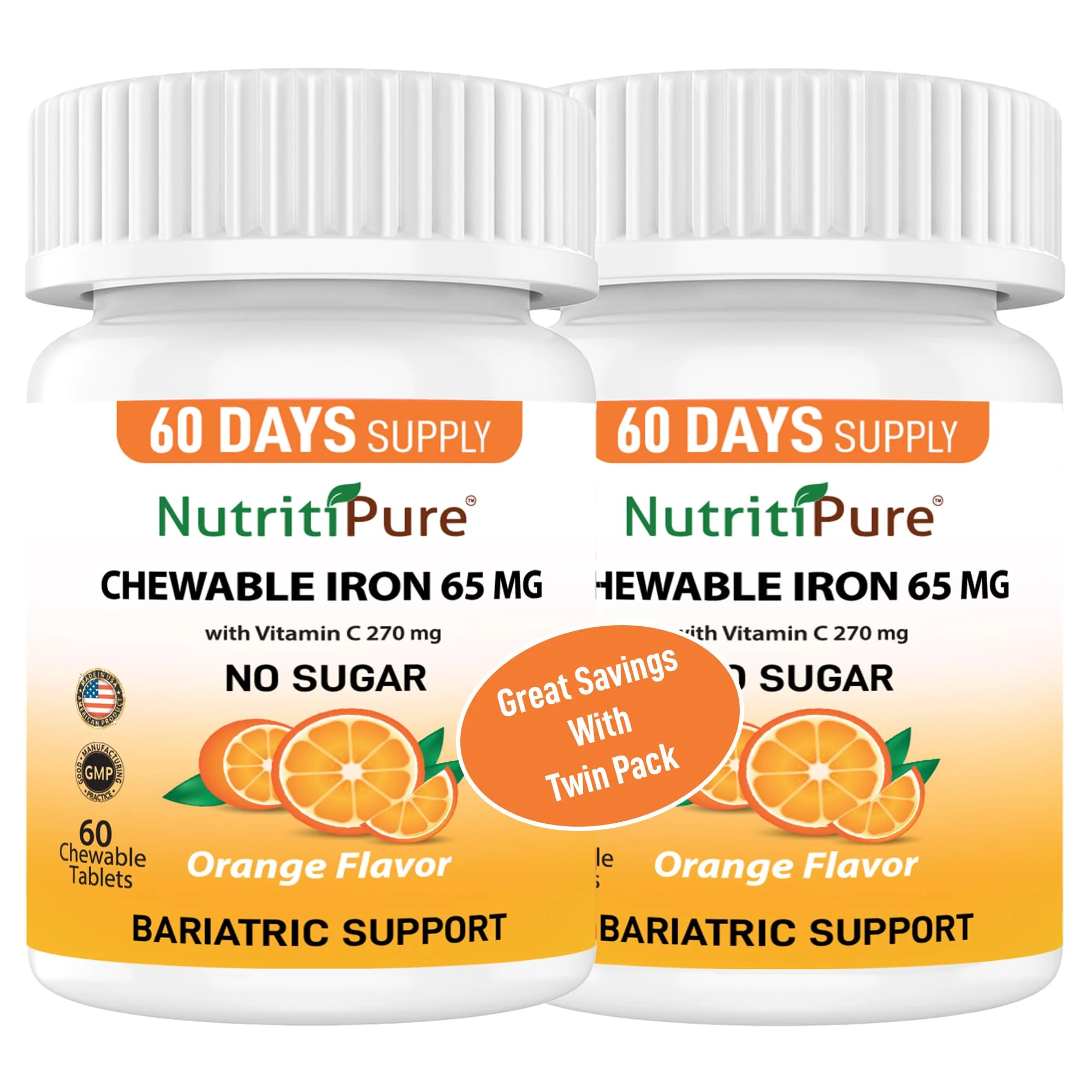 NutritiPure Chewable Iron 65 mg with Vitamin C 270 mg – Orange Flavor, 60 Count - Image 8
