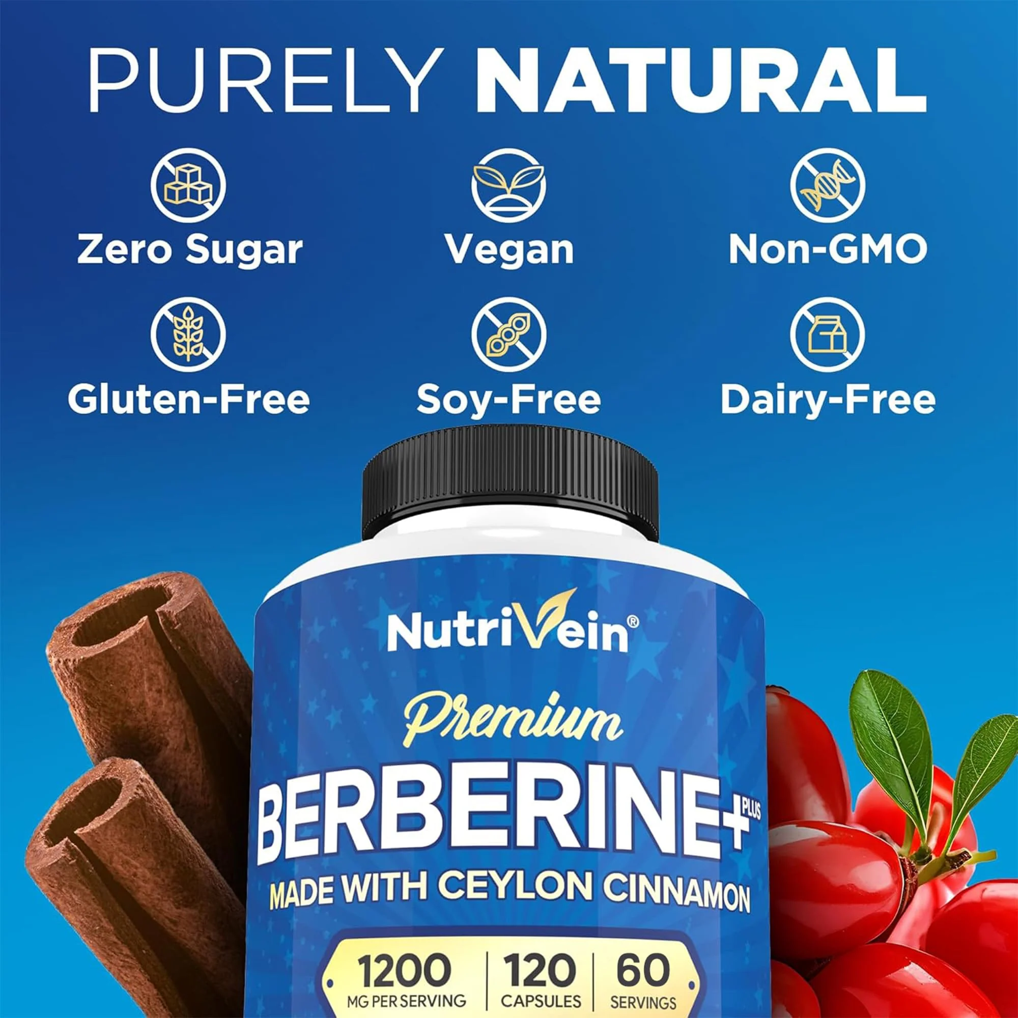 Nutrivein Premium Berberine HCL 1200 mg with Ceylon Cinnamon - 120 Capsules | High-Absorption Berberine for Digestion, Metabolism & Defenses - Image 6