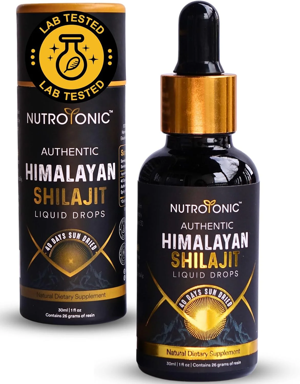 NutroTonic® Himalayan Shilajit Liquid Drops – 86% Fulvic, 10% Humic, Gold A+ (20ml)