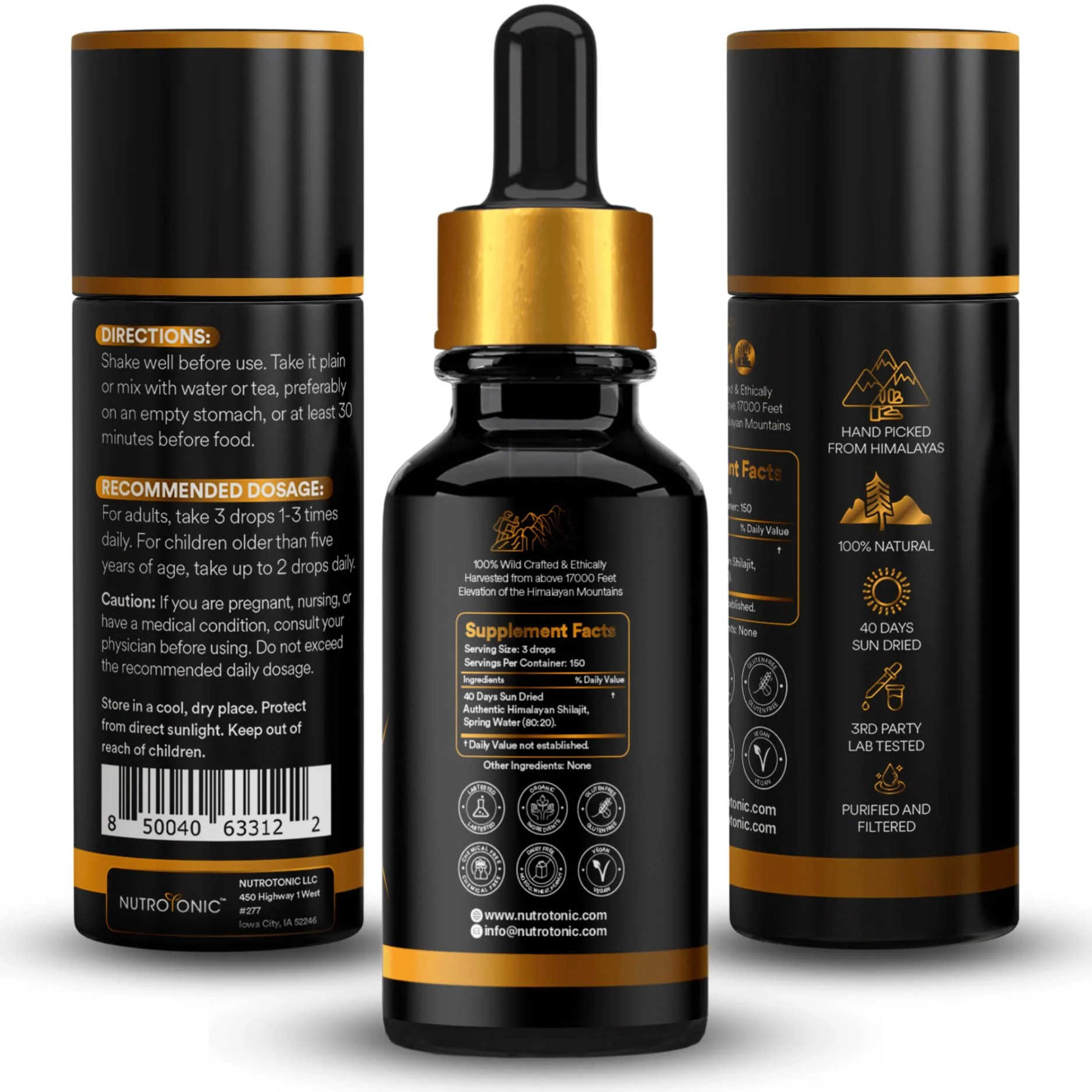 NutroTonic® Himalayan Shilajit Liquid Drops – 86% Fulvic, 10% Humic, Gold A+ (20ml) - Image 6
