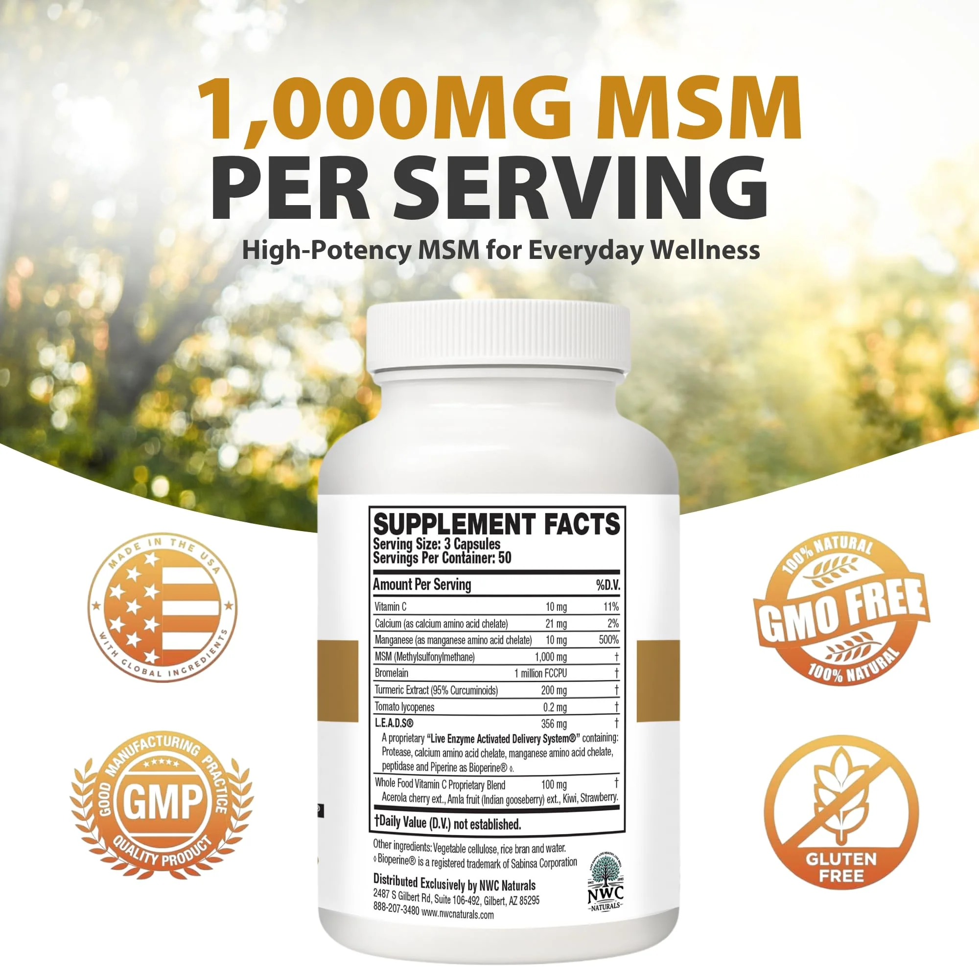 NWC Naturals MSM Gold – Systemic Enzyme + Turmeric, Lycopene & BioPerine for Joint & Muscle Support - Image 14