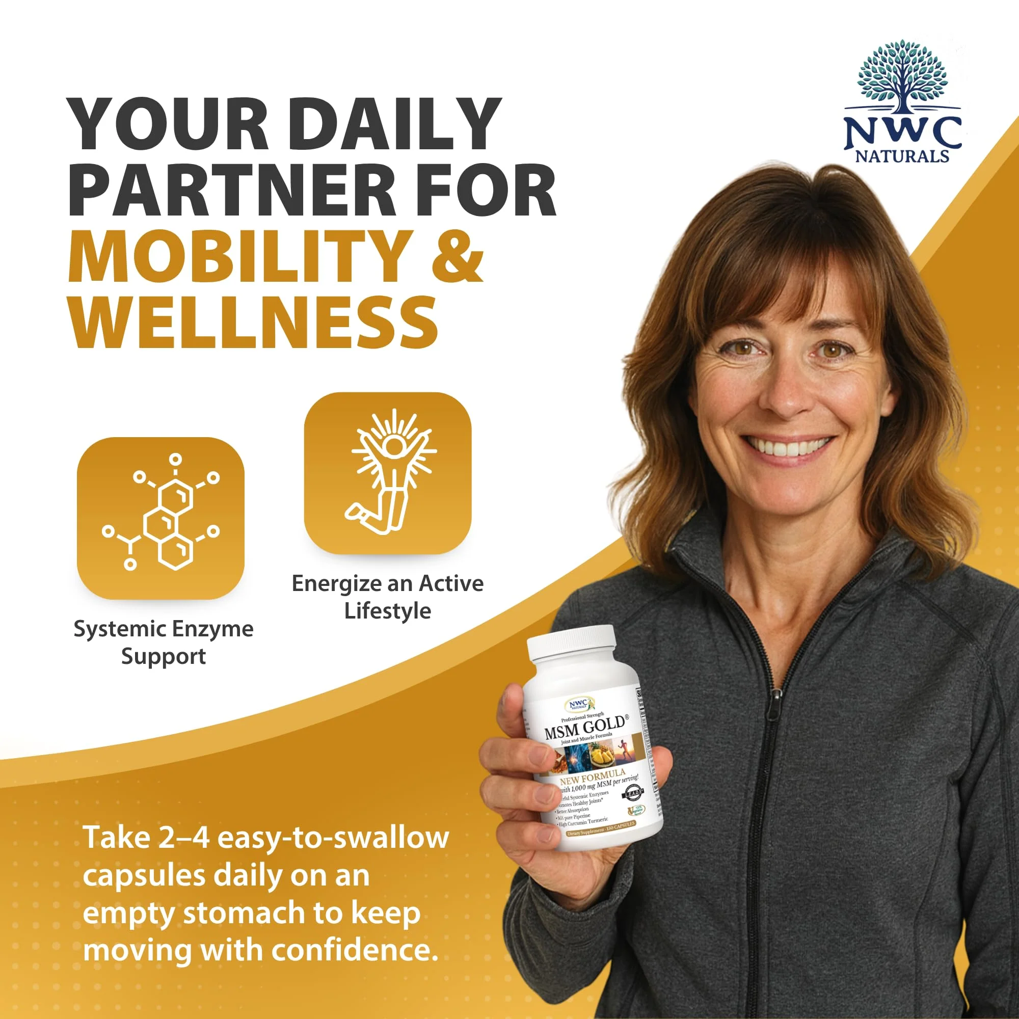 NWC Naturals MSM Gold – Systemic Enzyme + Turmeric, Lycopene & BioPerine for Joint & Muscle Support - Image 26