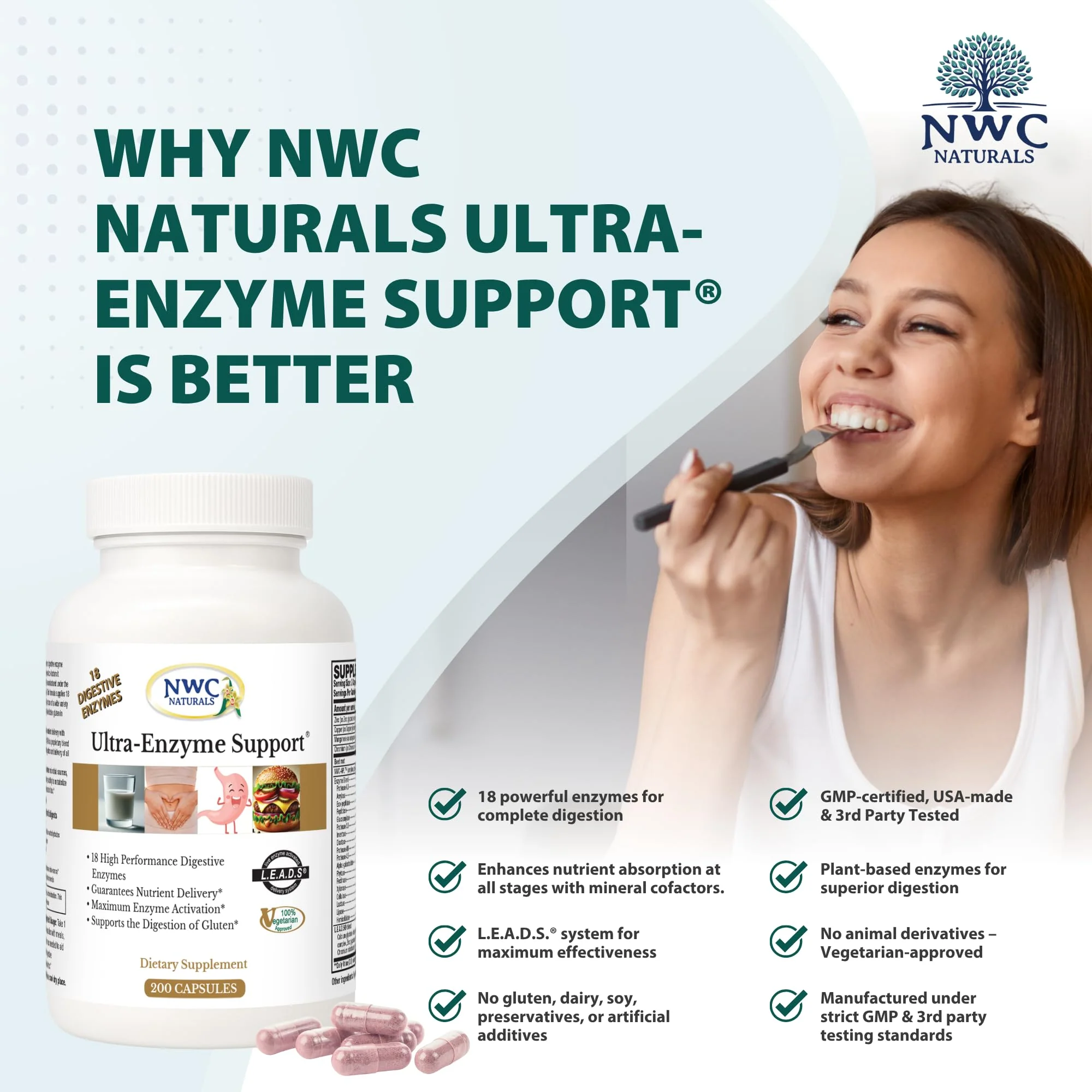 NWC Naturals Ultra-Enzyme Support – Digestive Health Supplement (200 Count) - Image 4