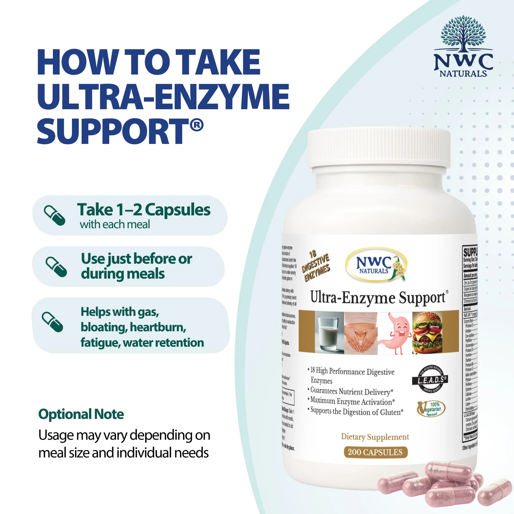 NWC Naturals Ultra-Enzyme Support – Digestive Health Supplement (200 Count) - Image 5