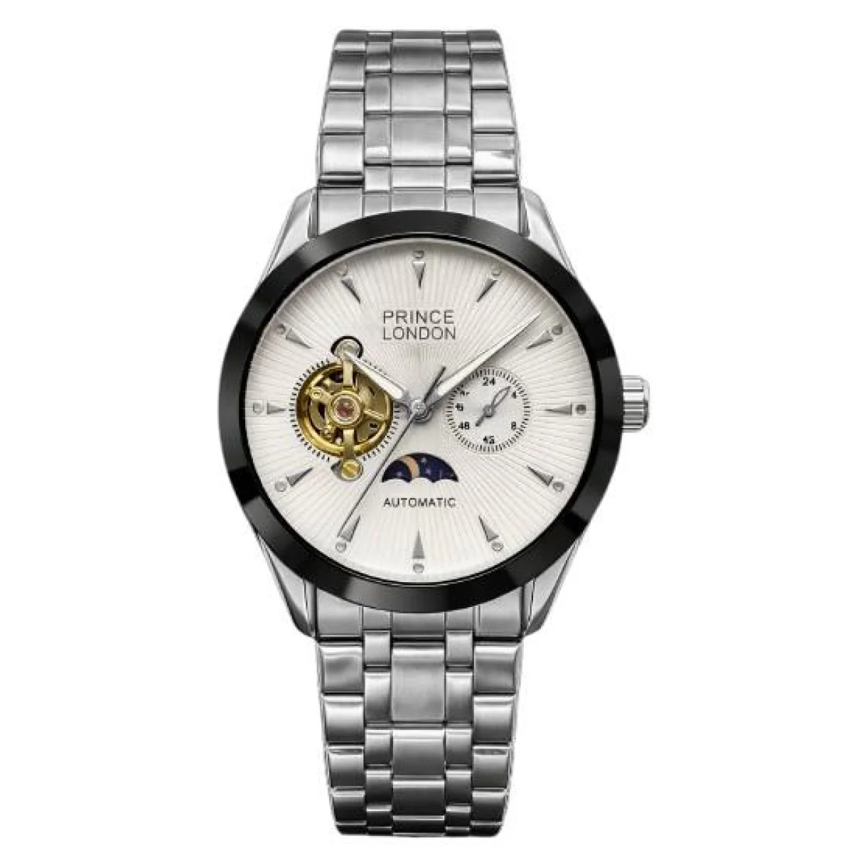NYL Mens Automatic Metal Mechanical Round Face Multi Dial Analogue Silver/White Metal Bracelet Watch NY London