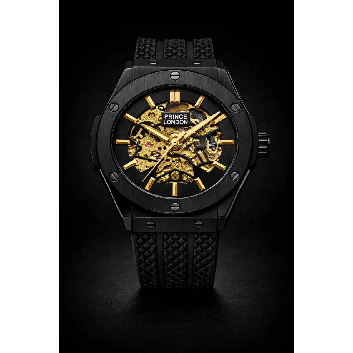 NYL Mens Fashion Automatic Rubber Mechanical Dial Analogue Black/Black Rubber Strap Watch NY London