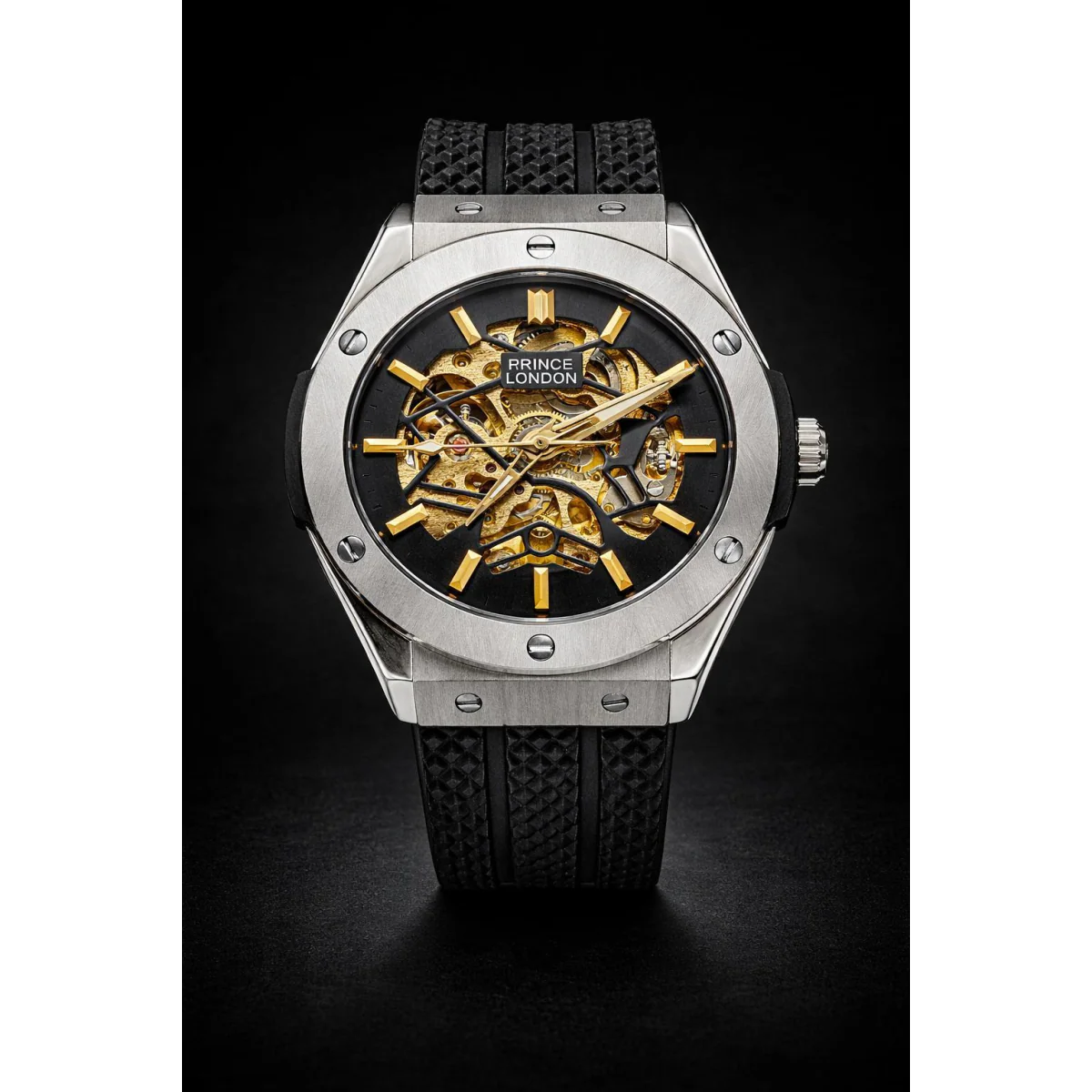 NYL Mens Fashion Automatic Rubber Mechanical Dial Analogue Silver Rubber Strap Watch NY London