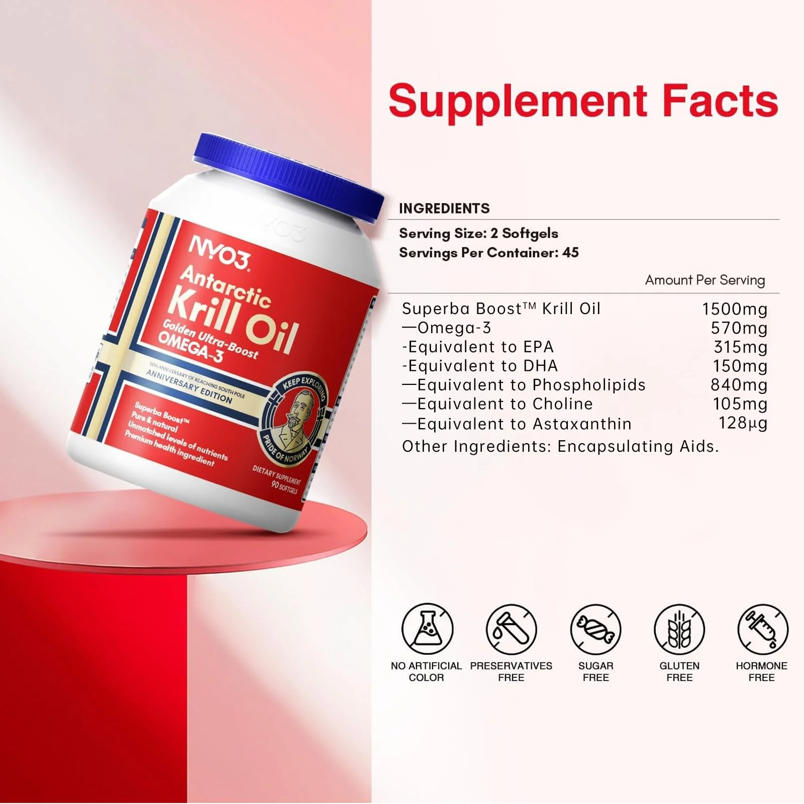 NYO3 Krill Oil 1500mg Omega-3 | 225mg EPA & 105mg DHA | 90 Softgels - Image 11