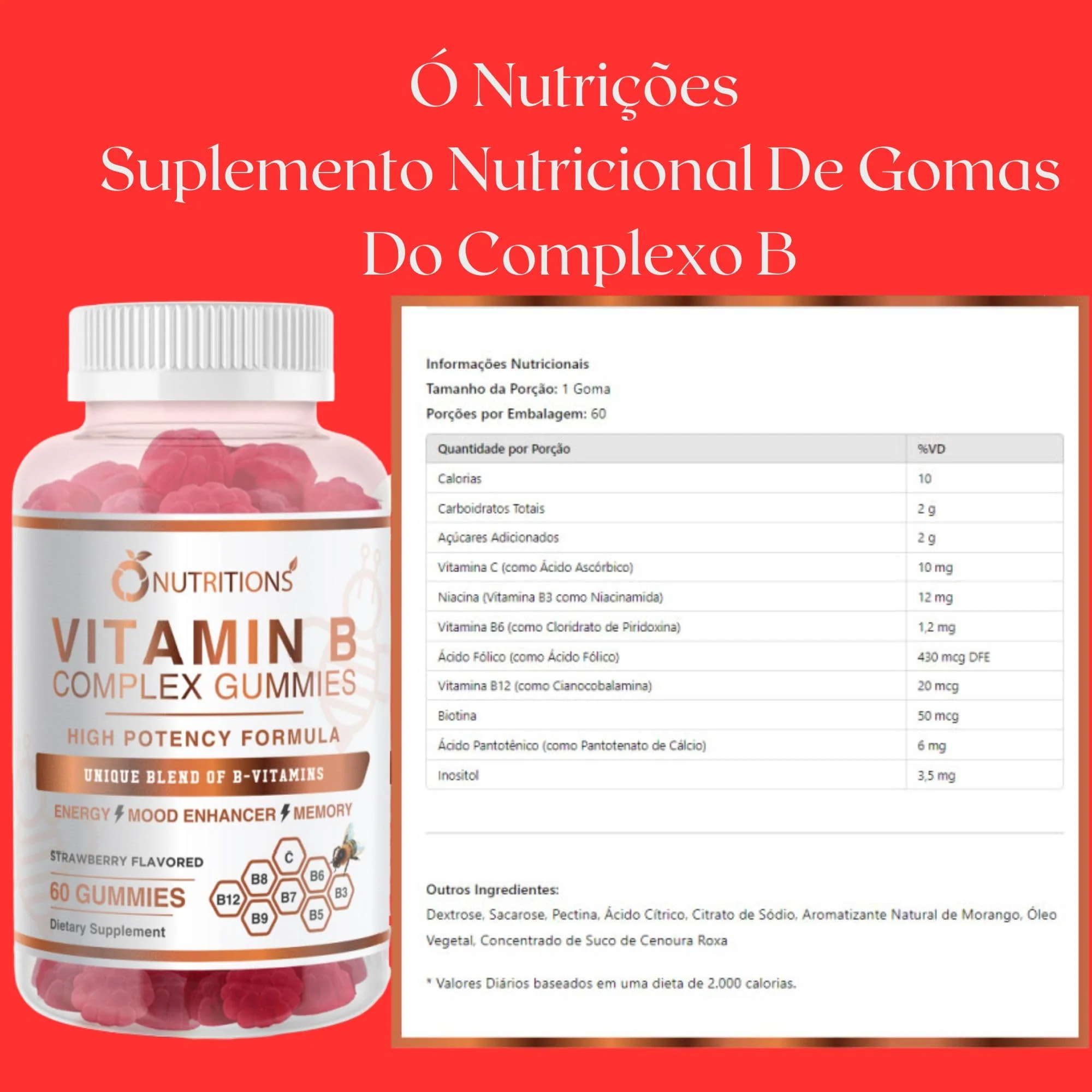 O NUTRITIONS Vitamin B Complex Vegan Gummies with Vitamin B12, B7 as Biotin, B6, B3 as Niacin, B5, B6, B8, B9 as Folate for Stress, Energy and Healthy Immune System (2 Pack) - Image 5