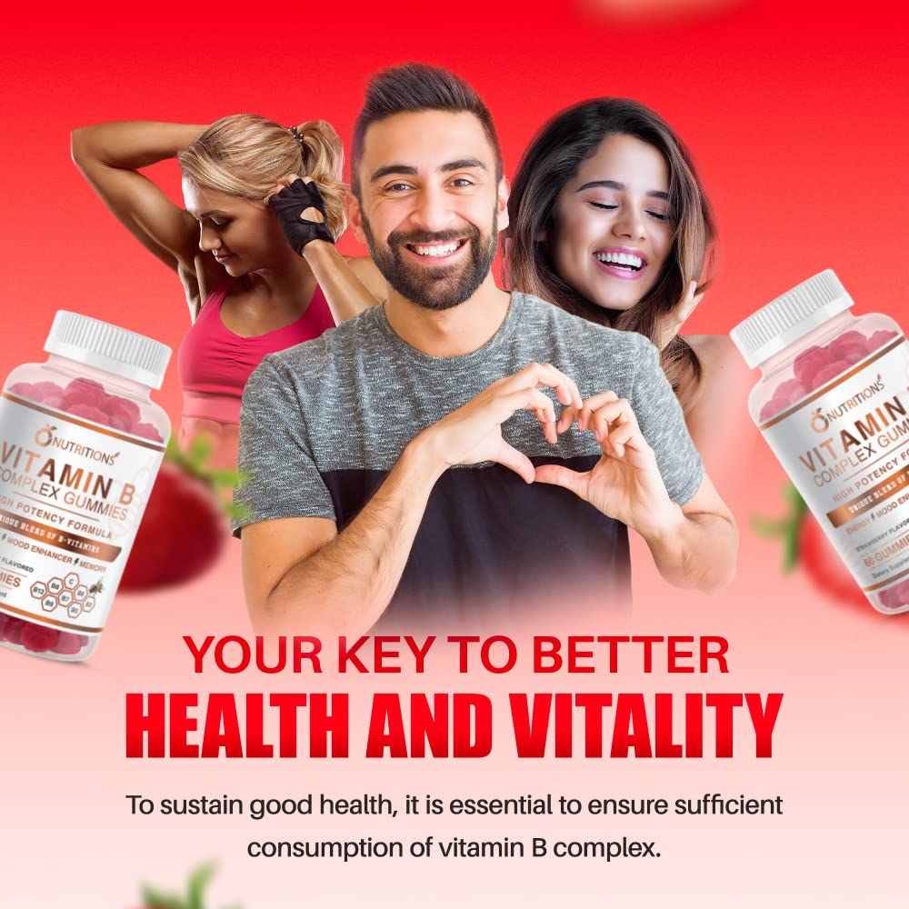 O NUTRITIONS Vitamin B Complex Vegan Gummies with Vitamin B12, B7 as Biotin, B6, B3 as Niacin, B5, B6, B8, B9 as Folate for Stress, Energy and Healthy Immune System (2 Pack) - Image 9