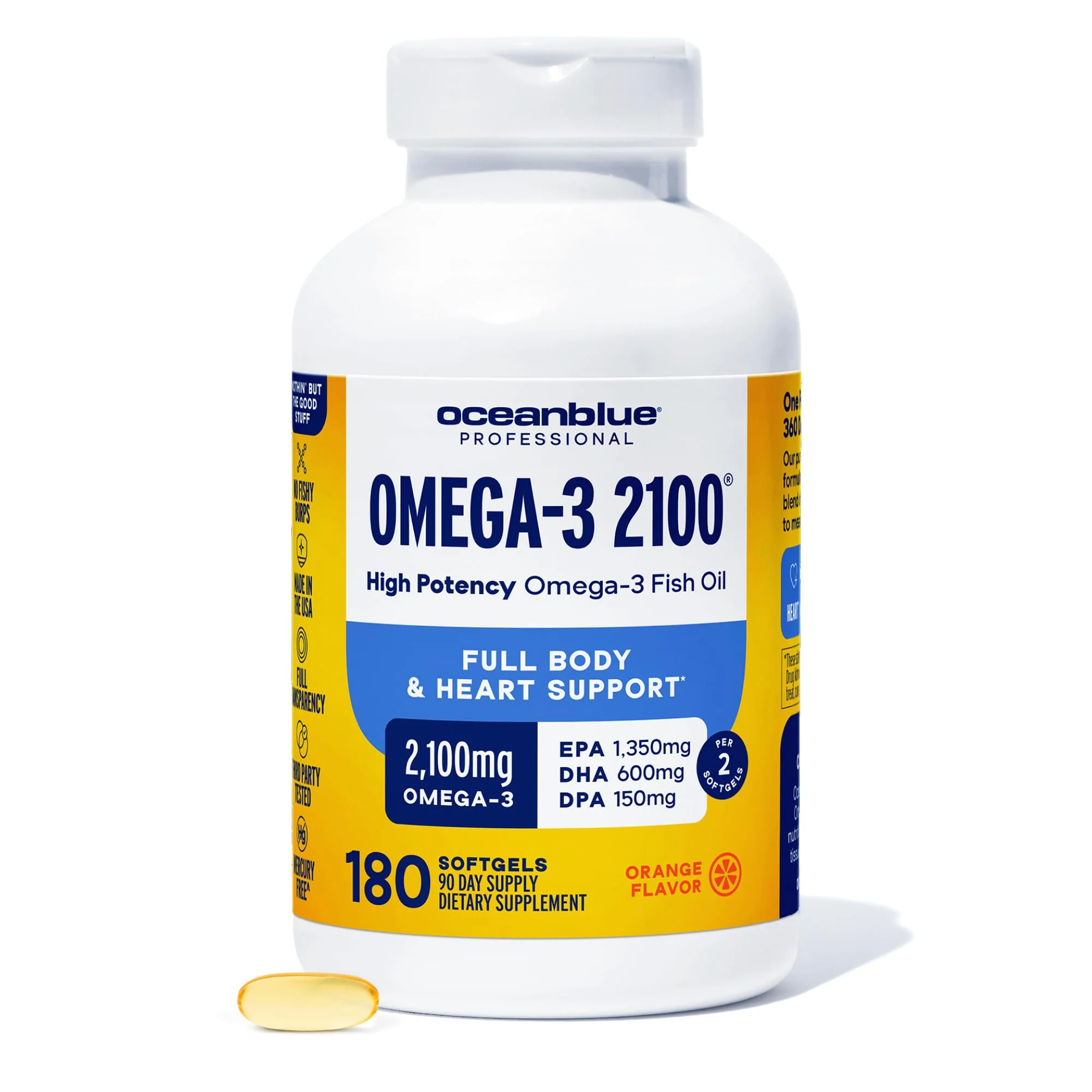 Oceanblue Omega-3 2100 — Triple-Strength Burpless Fish Oil (180 Softgels, Orange) - Image 9