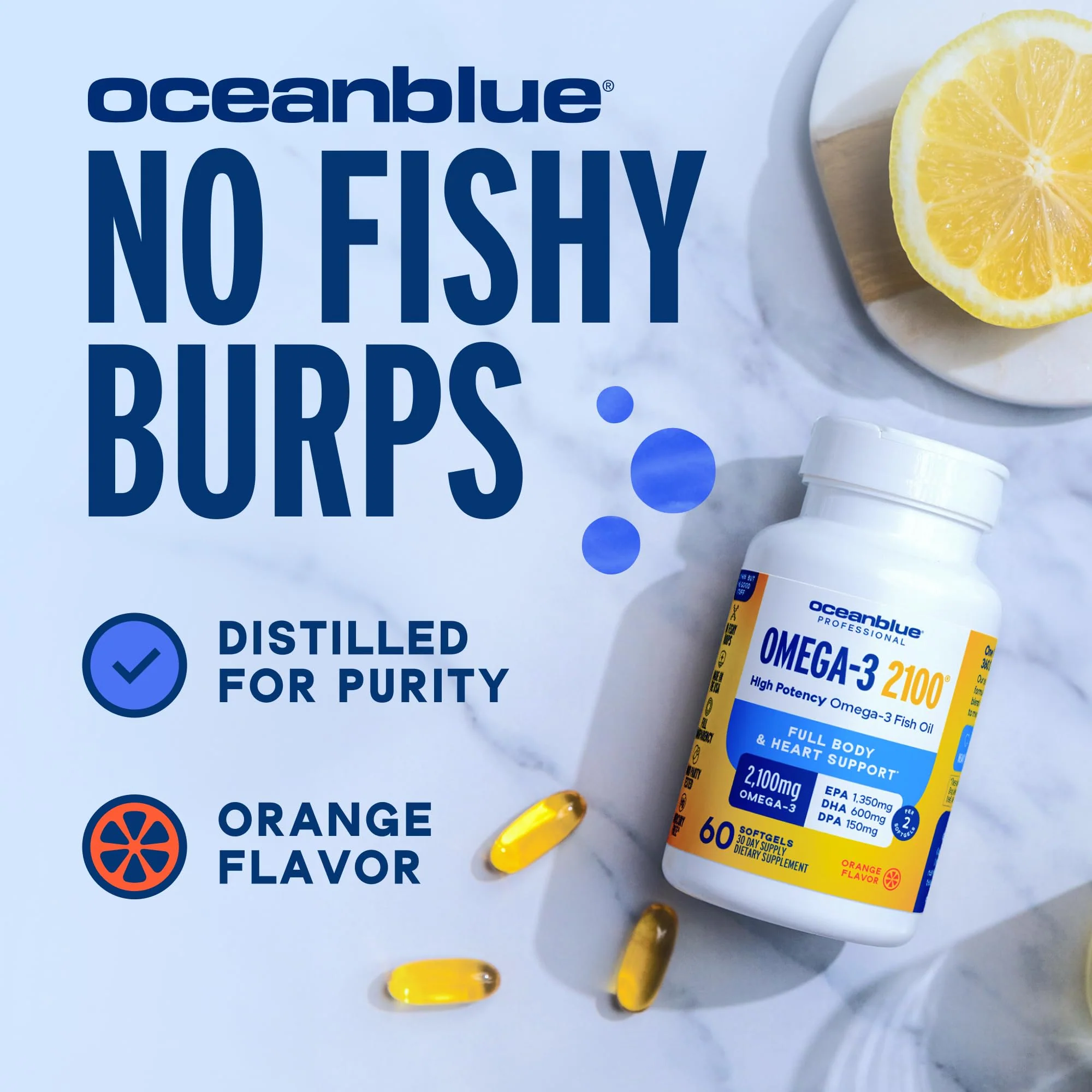 Oceanblue Professional Omega-3 2100mg Fish Oil – Triple Strength EPA, DHA & DPA | Burpless, Wild-Caught, Orange Flavor | 120 Count - Image 13