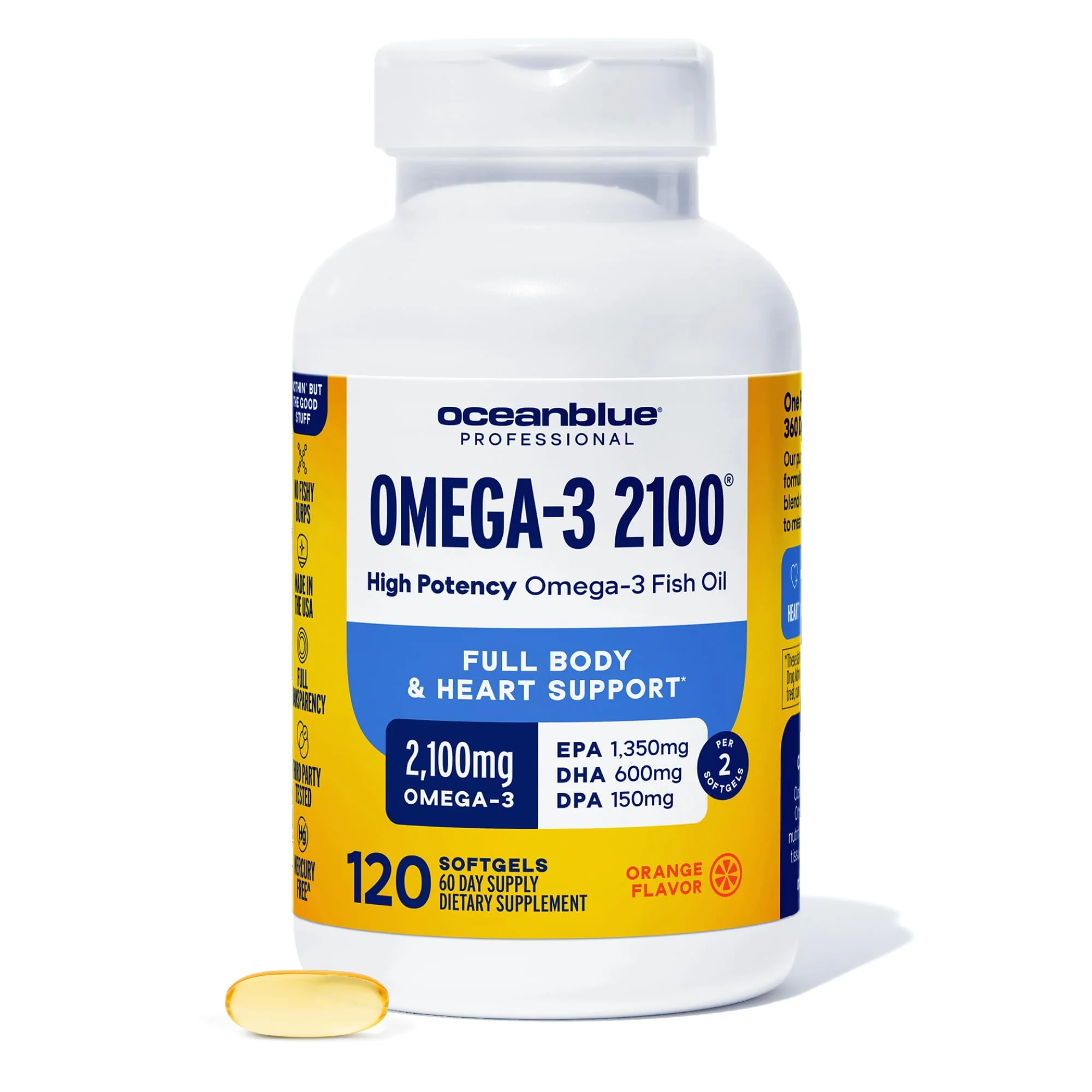 Oceanblue Professional Omega-3 2100mg Fish Oil – Triple Strength EPA, DHA & DPA | Burpless, Wild-Caught, Orange Flavor | 120 Count - Image 9