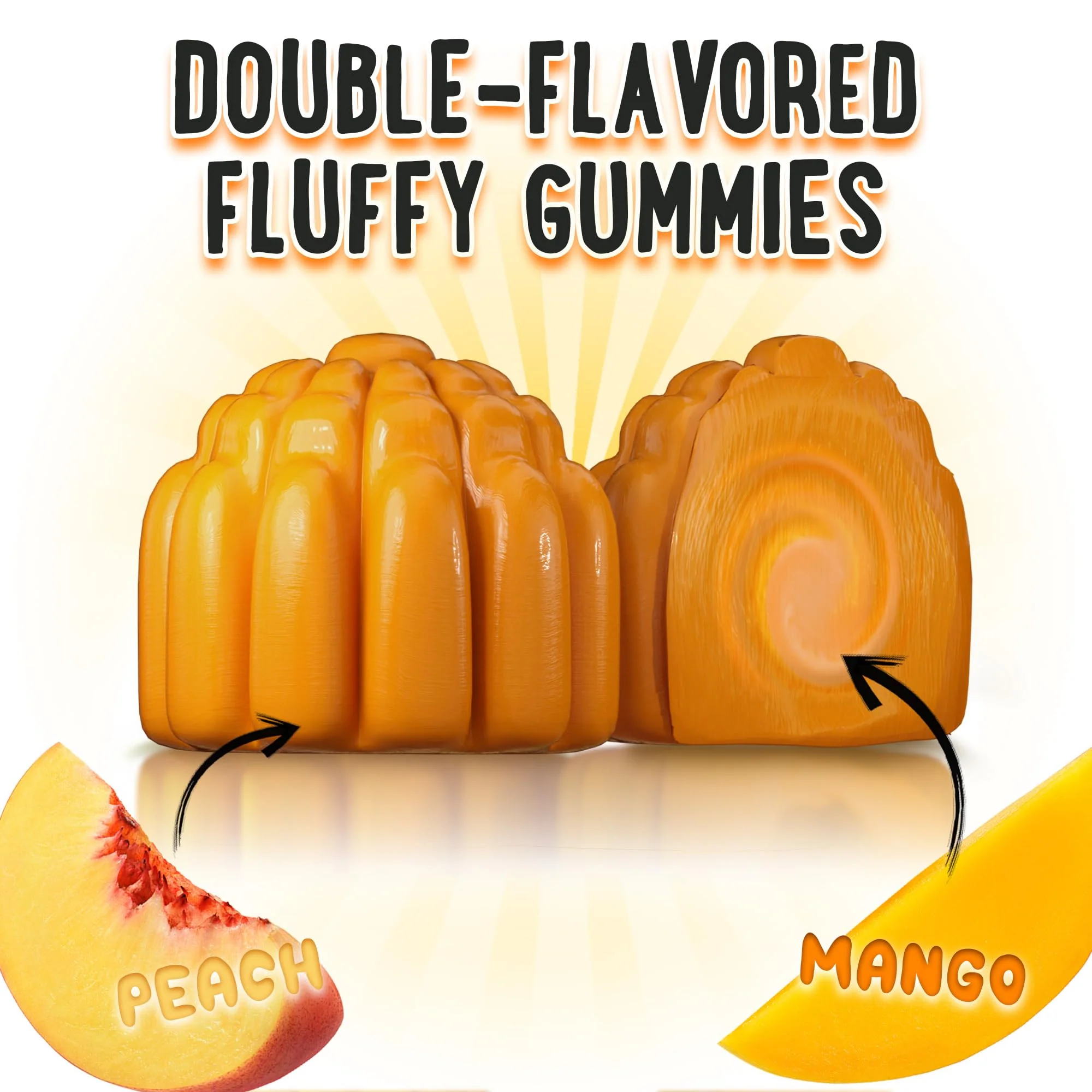 OH MY CHEWY Growth Increase Vitamin Gummies – Growth & Bone Support for Kids & Teens (Calcium, Vitamin D3, K2) Peach & Mango 60 CT - Image 2